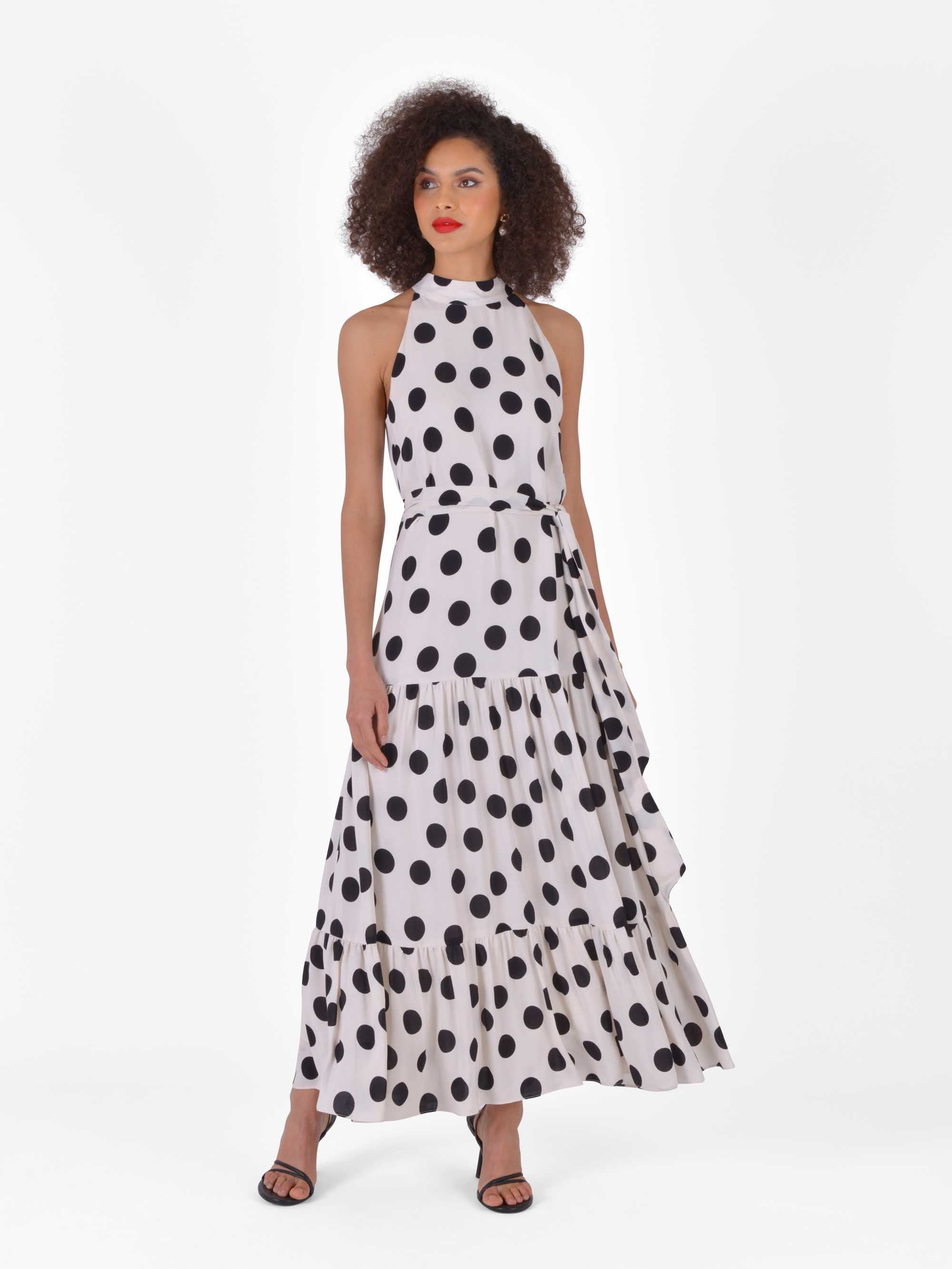 Polka Dot Halter Maxi Dress