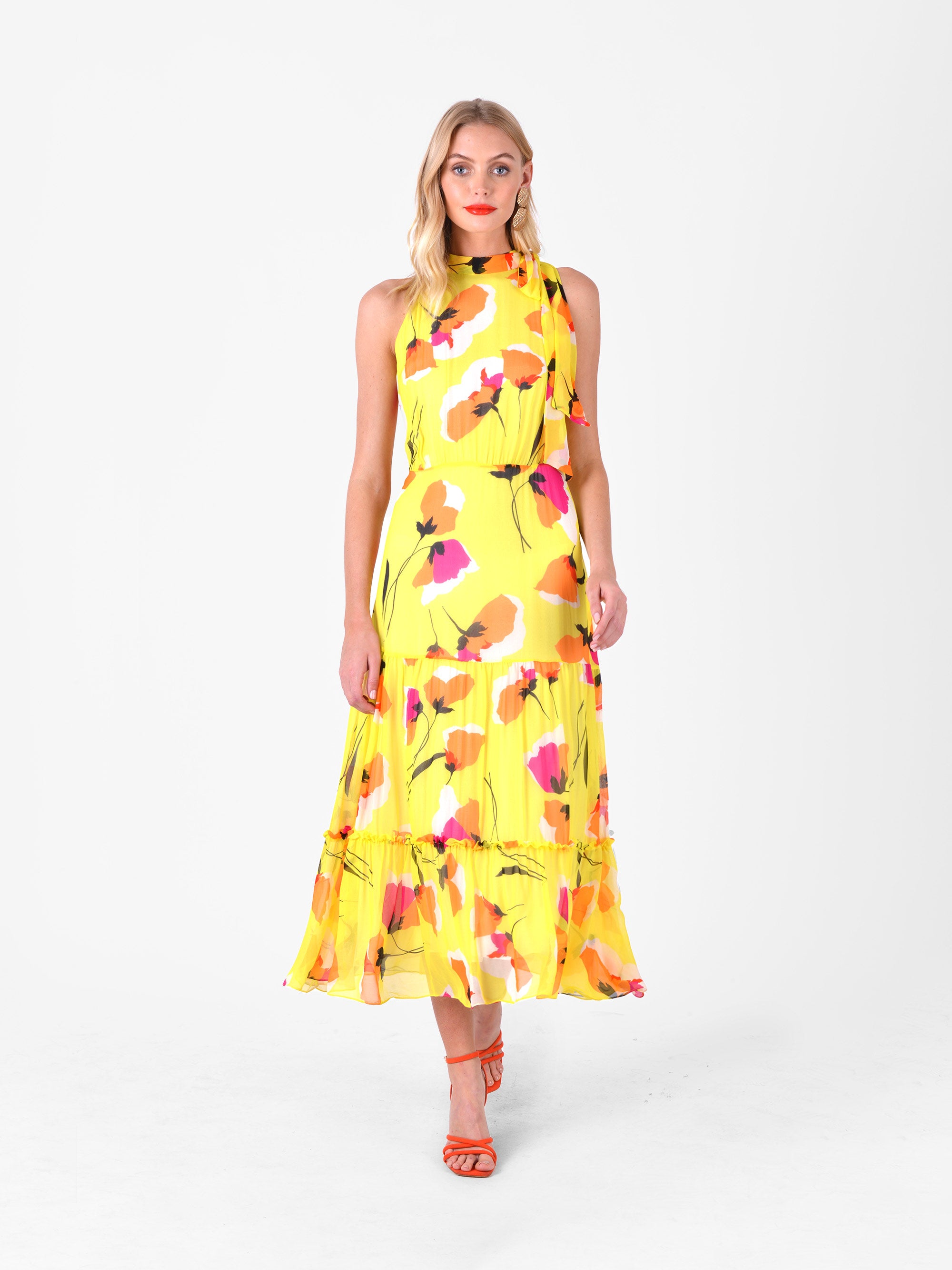 Yellow Halter Neck Tiered Dress – Ro&Zo