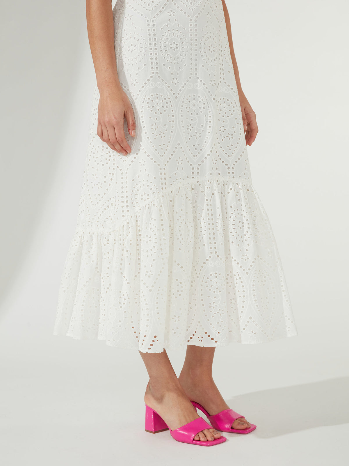 Tiered Hem Strappy Broderie Anglaise Dress