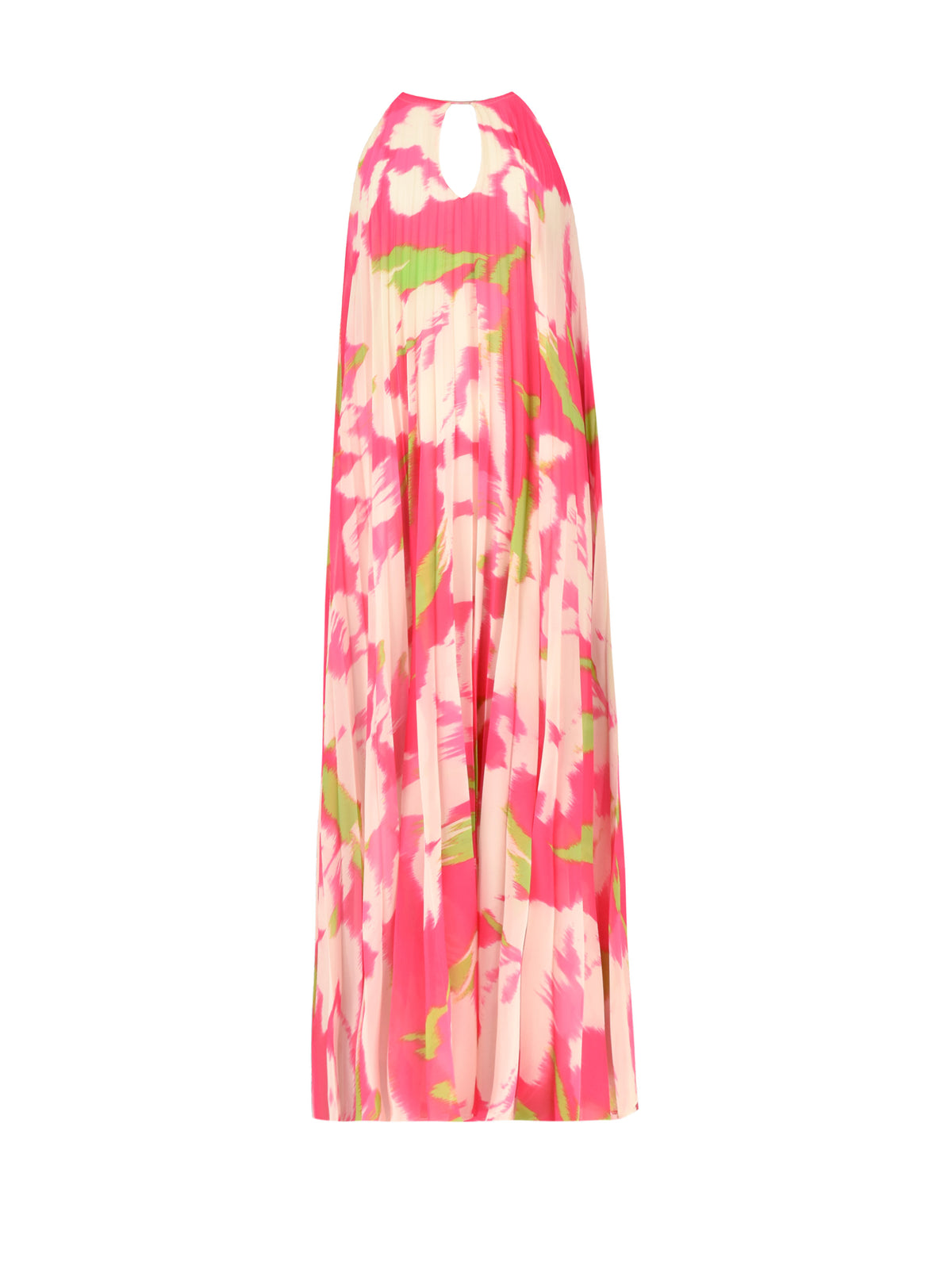 Pink Floral Halter Pleated Midi Dress