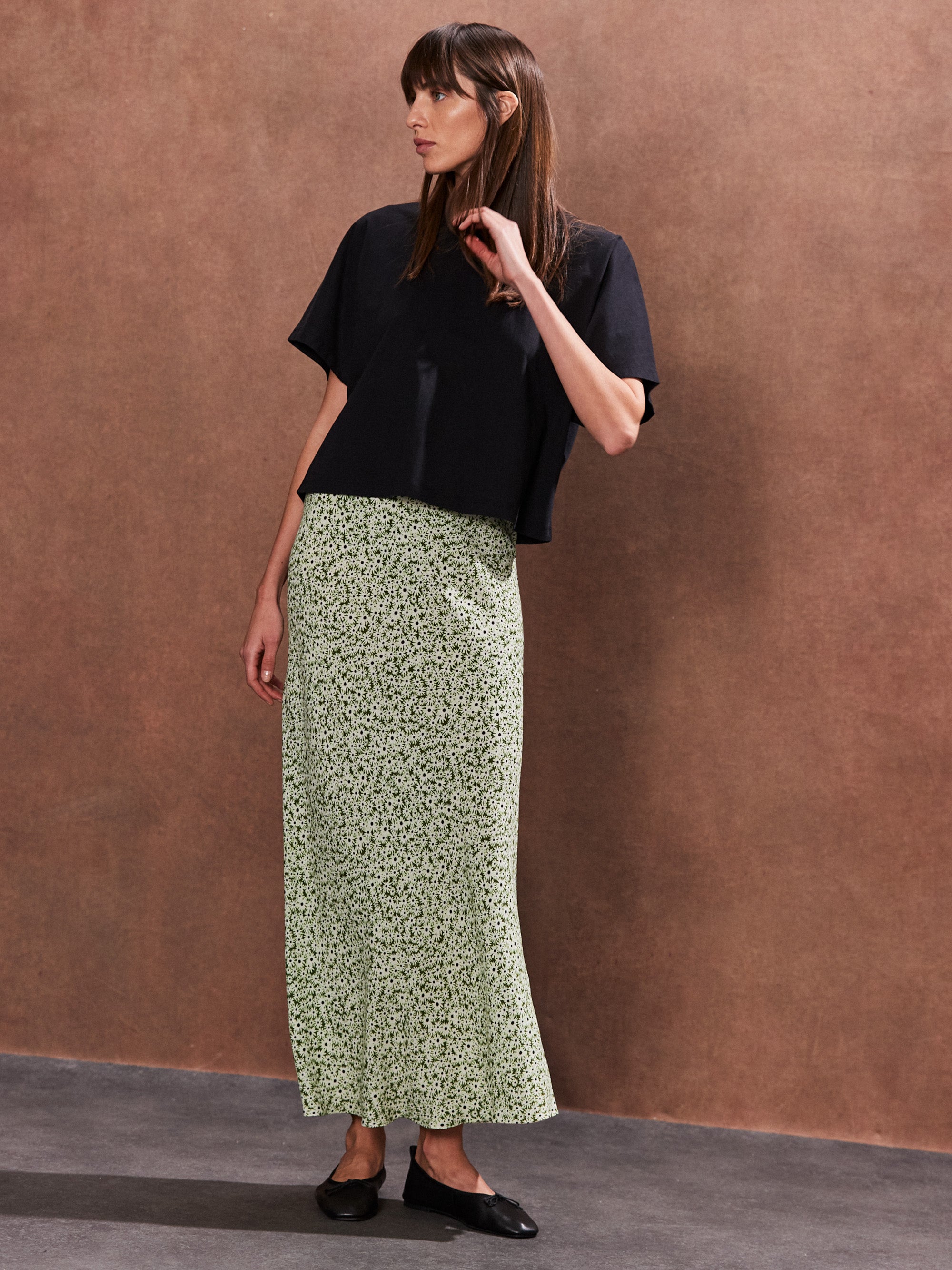 Green Ditsy-Print Bias-Cut Slip Skirt – Ro&Zo