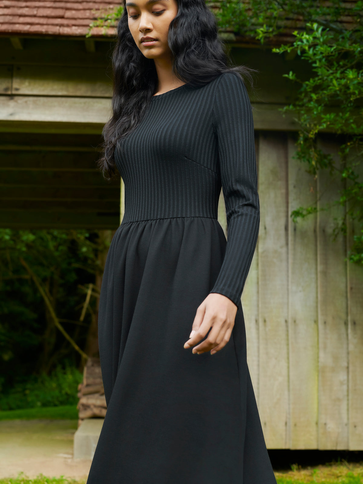 Black Rib Top Ponte Skirt Dress