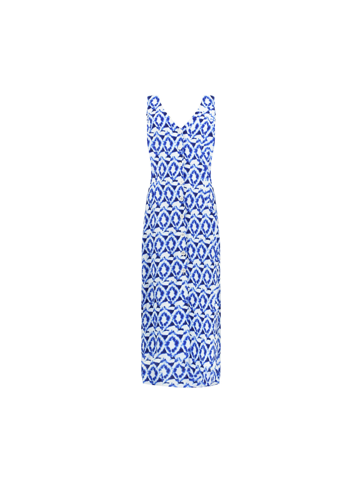 Petite Blue Tile Print V Neck Dress