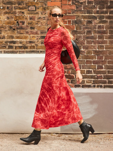 Floral-Print Mesh Midaxi Dress – Ro&Zo