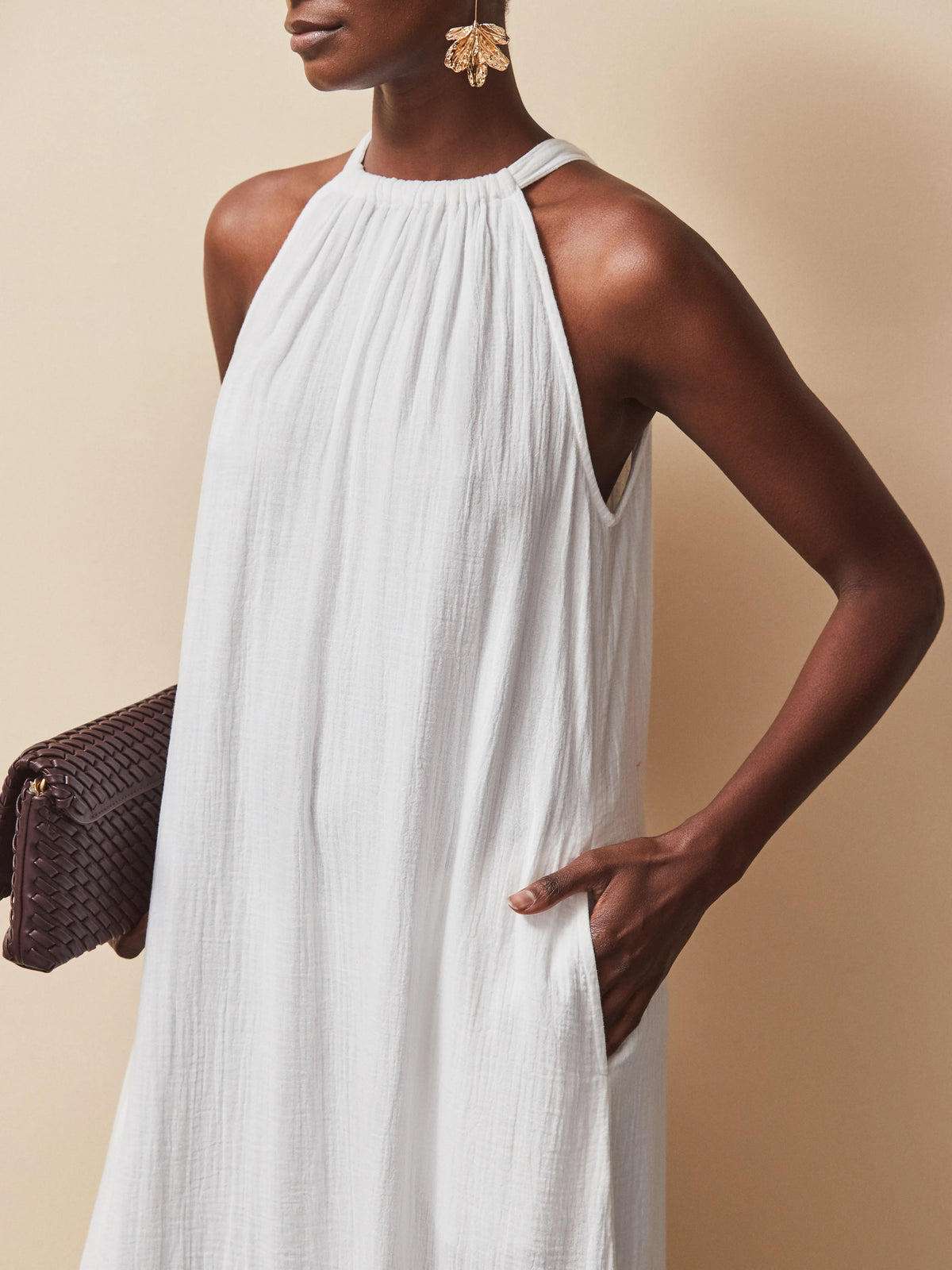 White Broderie Hem Cheesecloth Maxi Dress