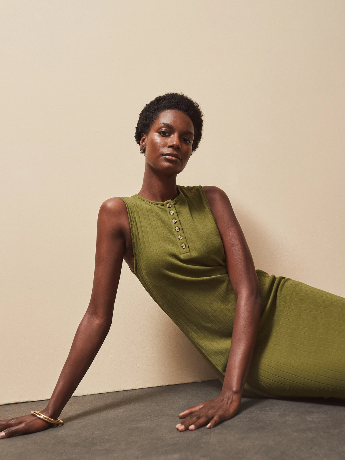 Olive Rib Column Dress