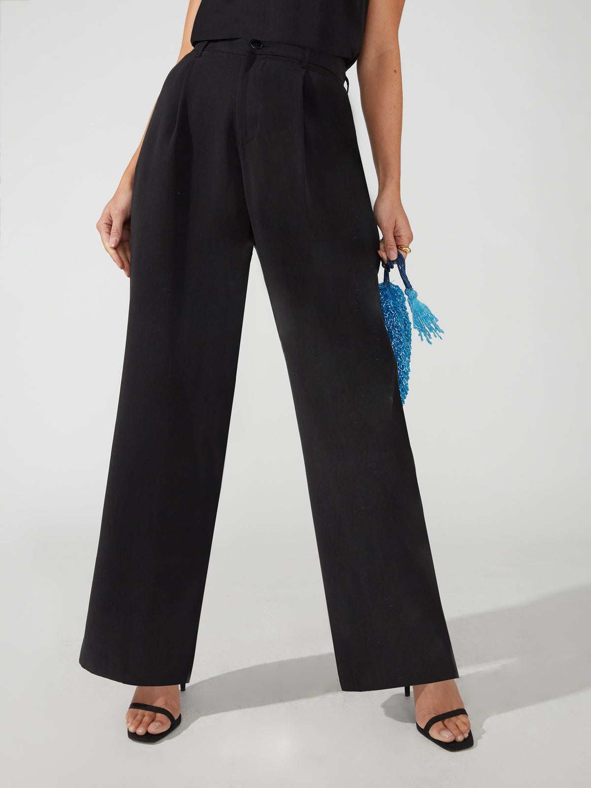 Black Lyocell Wide Leg Trousers