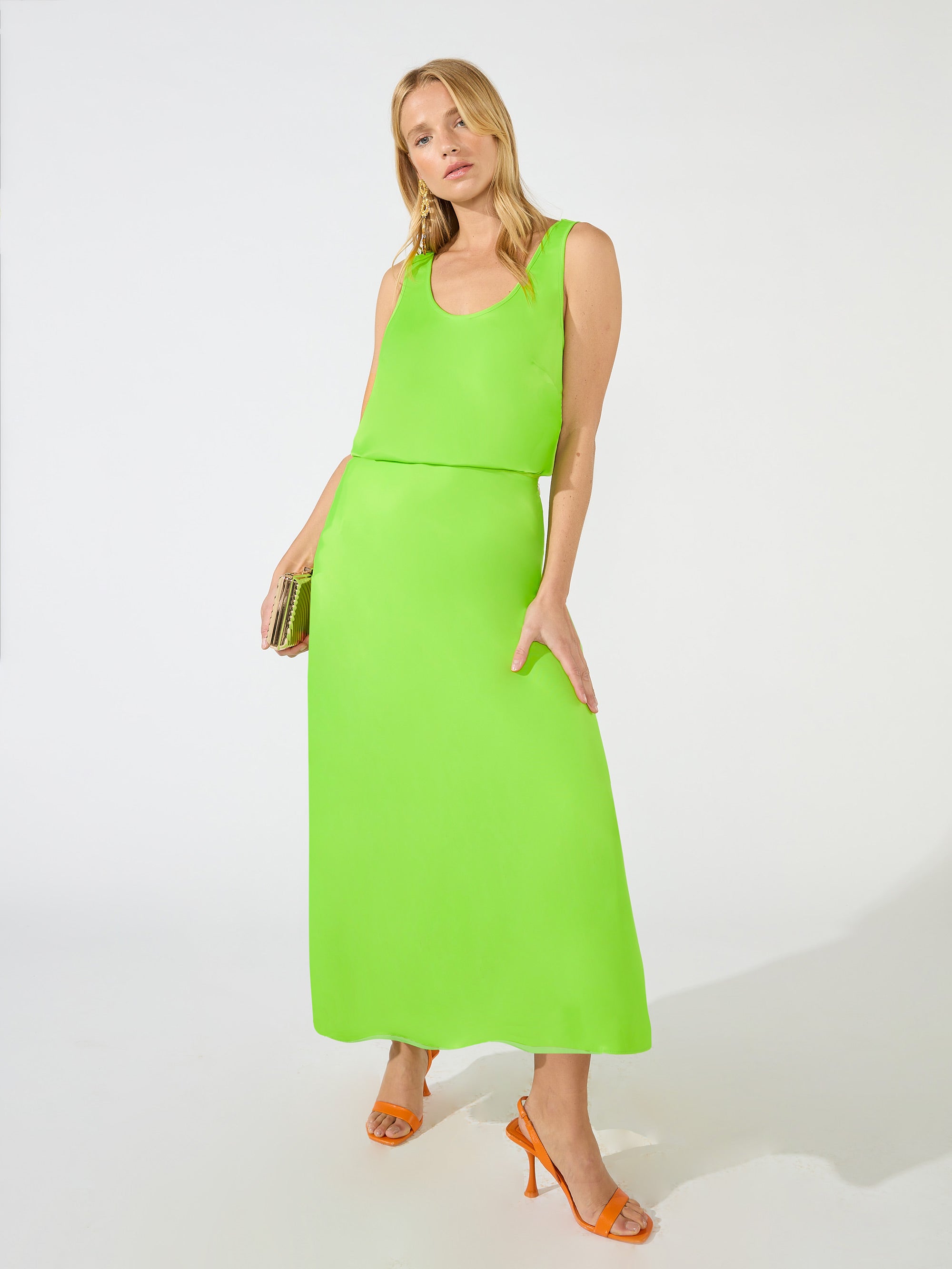 Green Satin Bias Midi Skirt Ro Zo