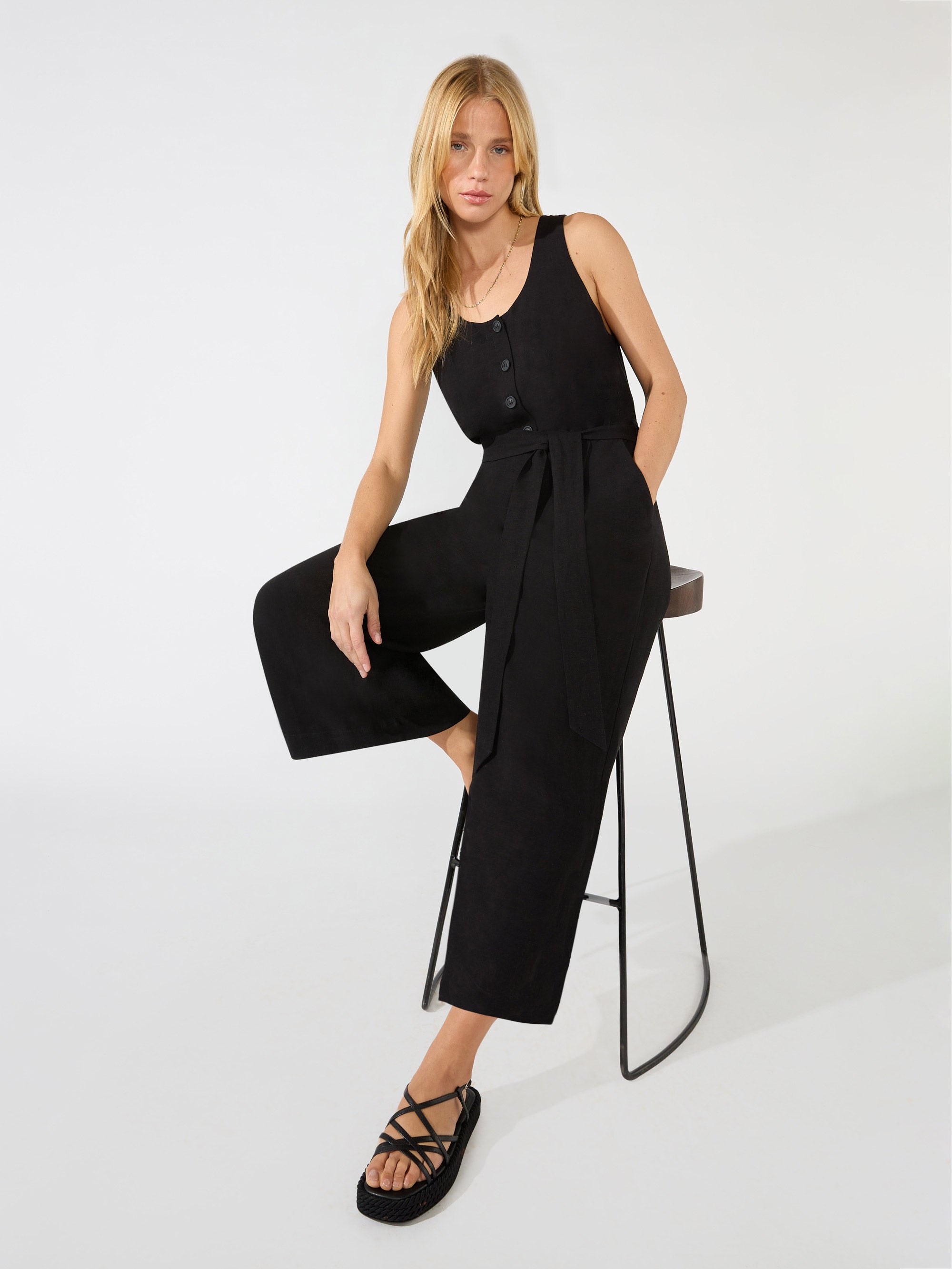 Black linen hot sale jumpsuit