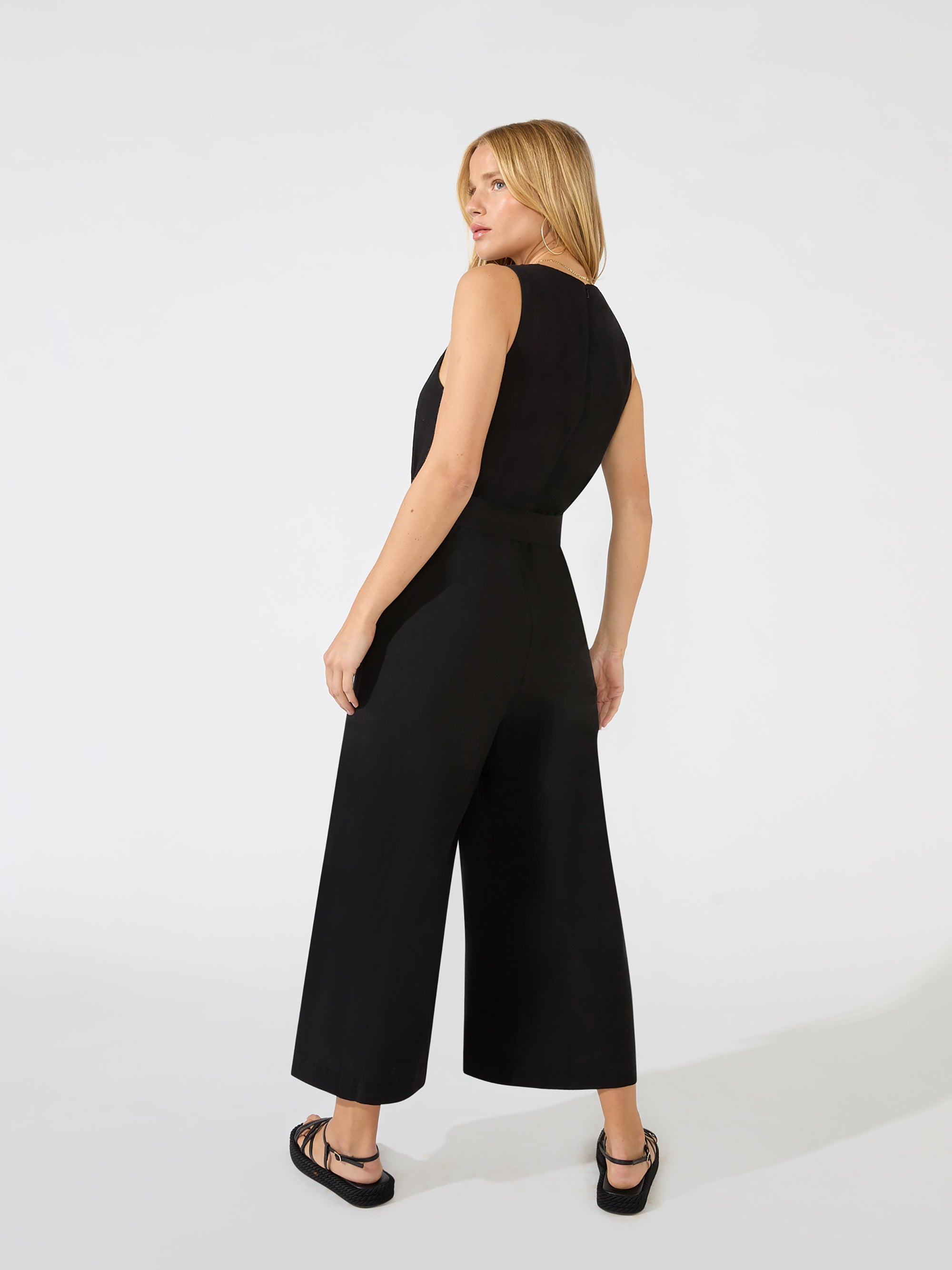 Black Linen Blend Button Front Jumpsuit – Ro&Zo