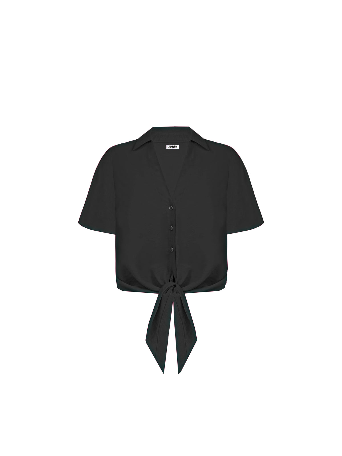Black Flutter Sleeve Tie Hem Shirt