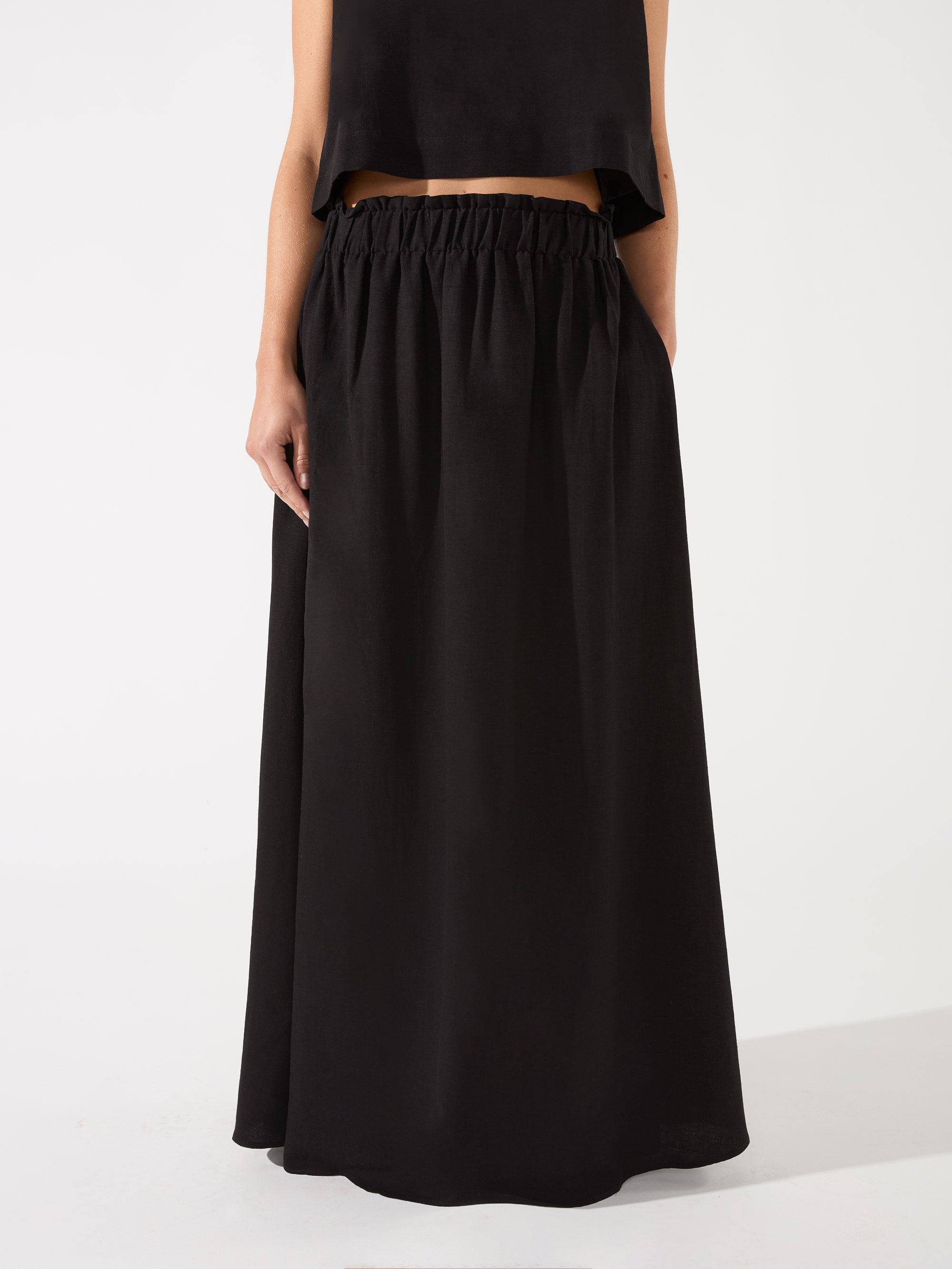 Black Linen Blend Maxi Skirt Ro Zo