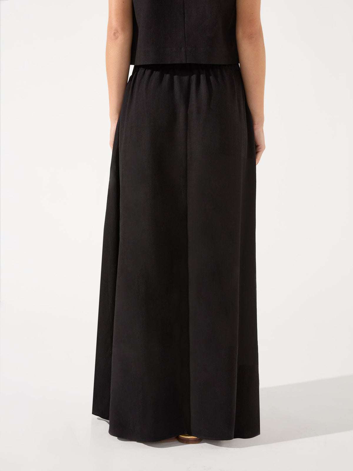 Black Linen Blend Maxi Skirt