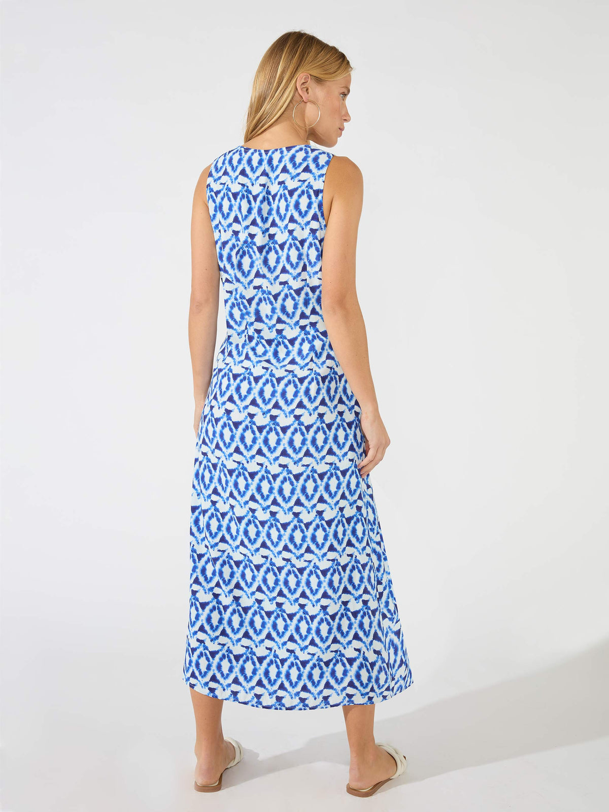Petite Blue Tile Print V Neck Dress