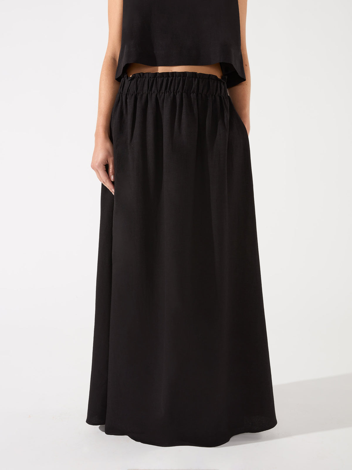 Petite Black Linen Blend Maxi Skirt