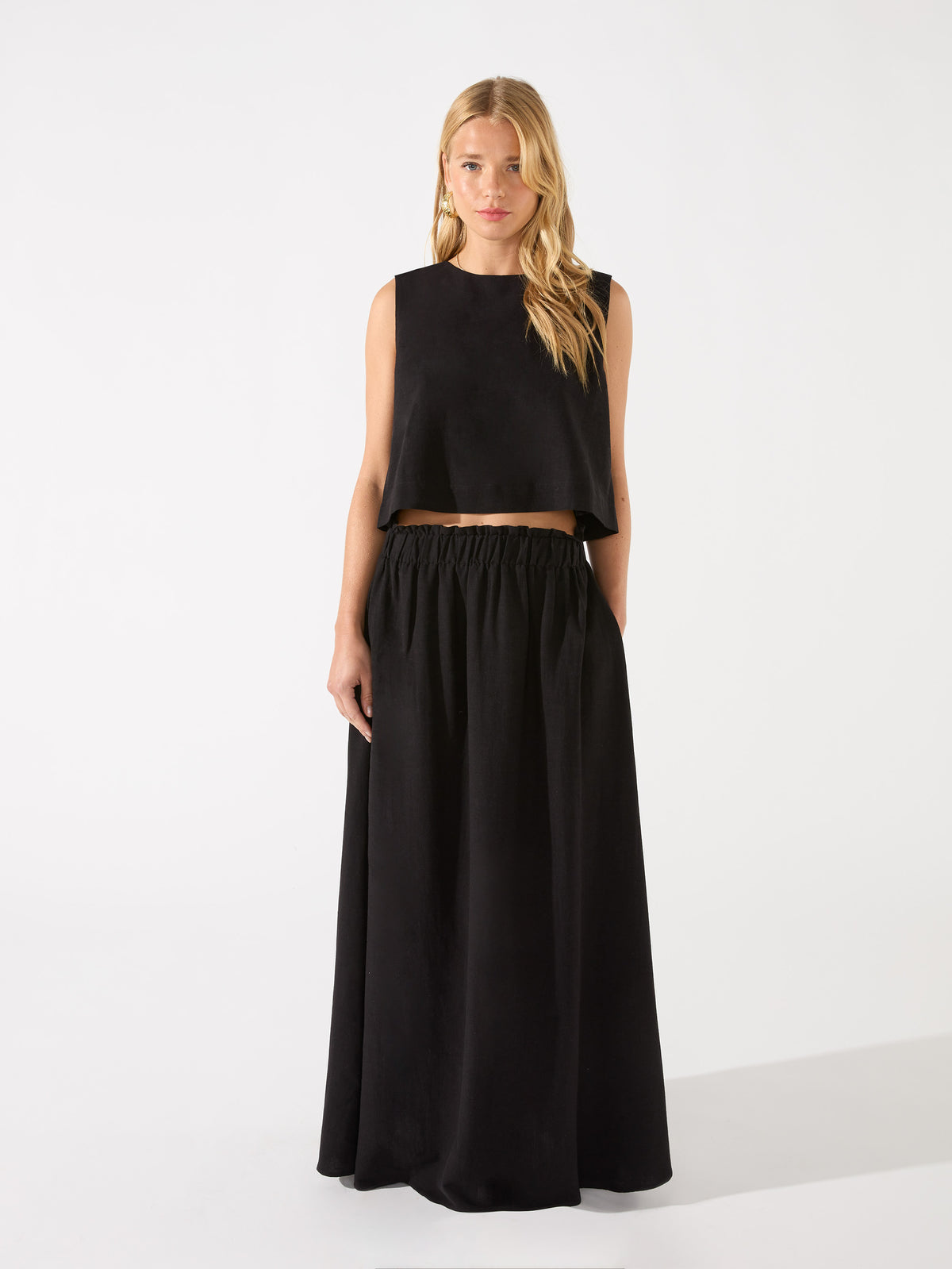Petite Black Linen Blend Maxi Skirt