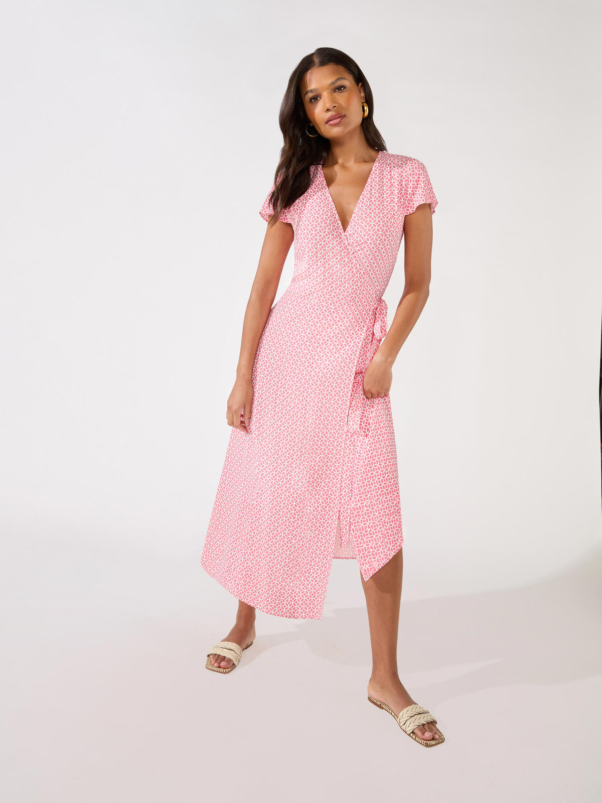 Petite Pink Wrap Midi Dress