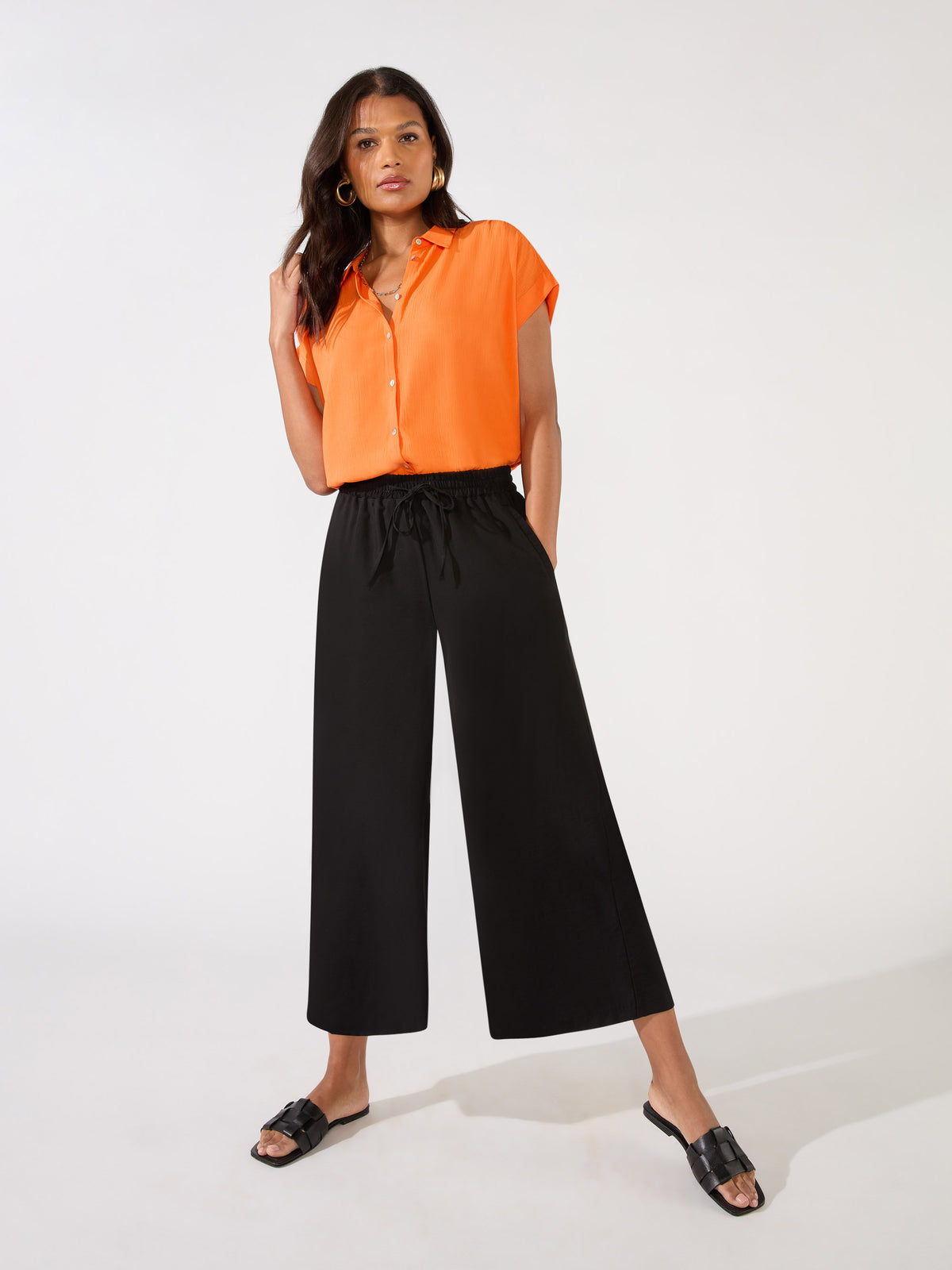 Petite Black Pull On Culotte Trousers