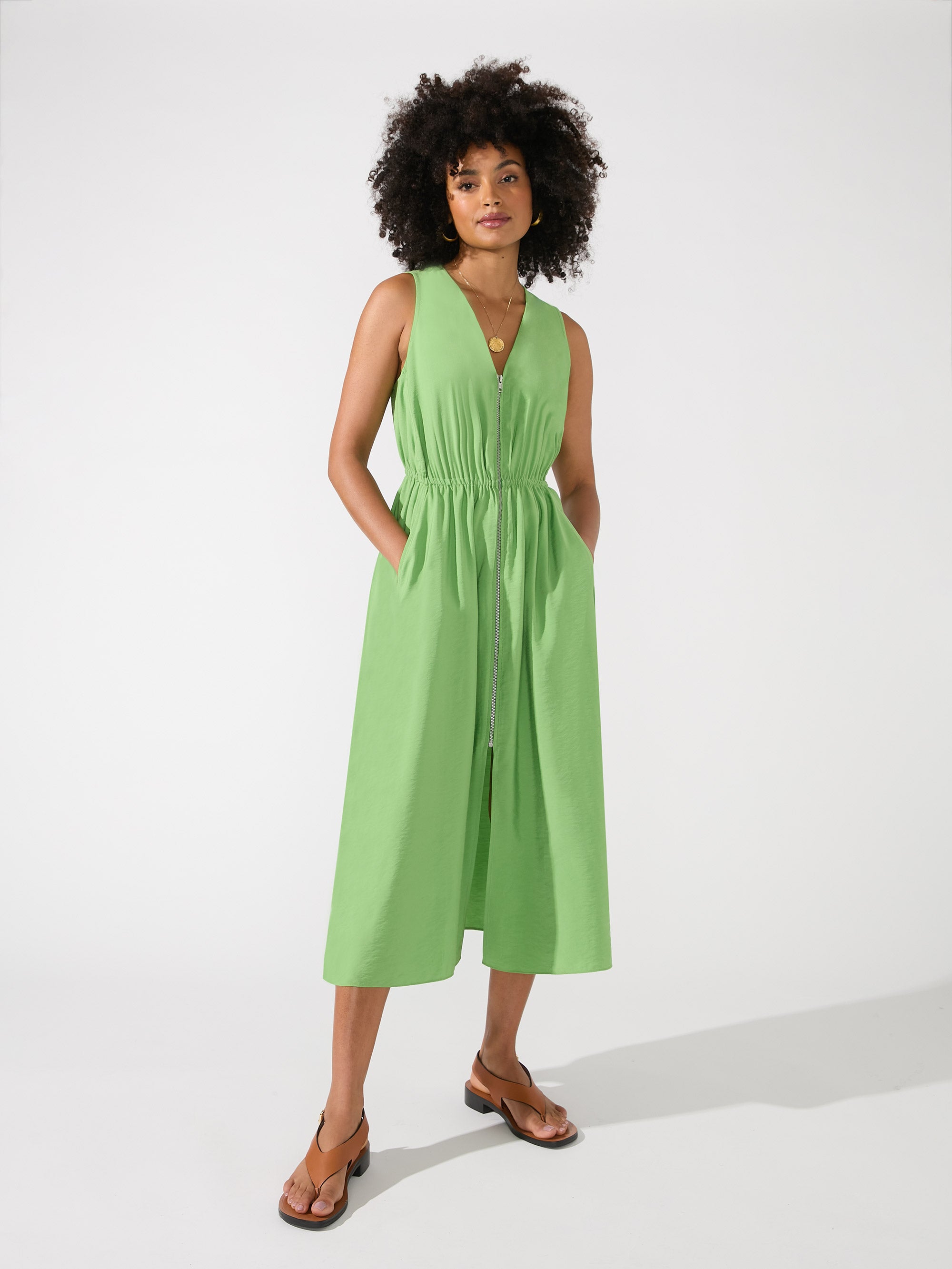 Green Zip Front Sleeveless Midi Dress – Ro&Zo