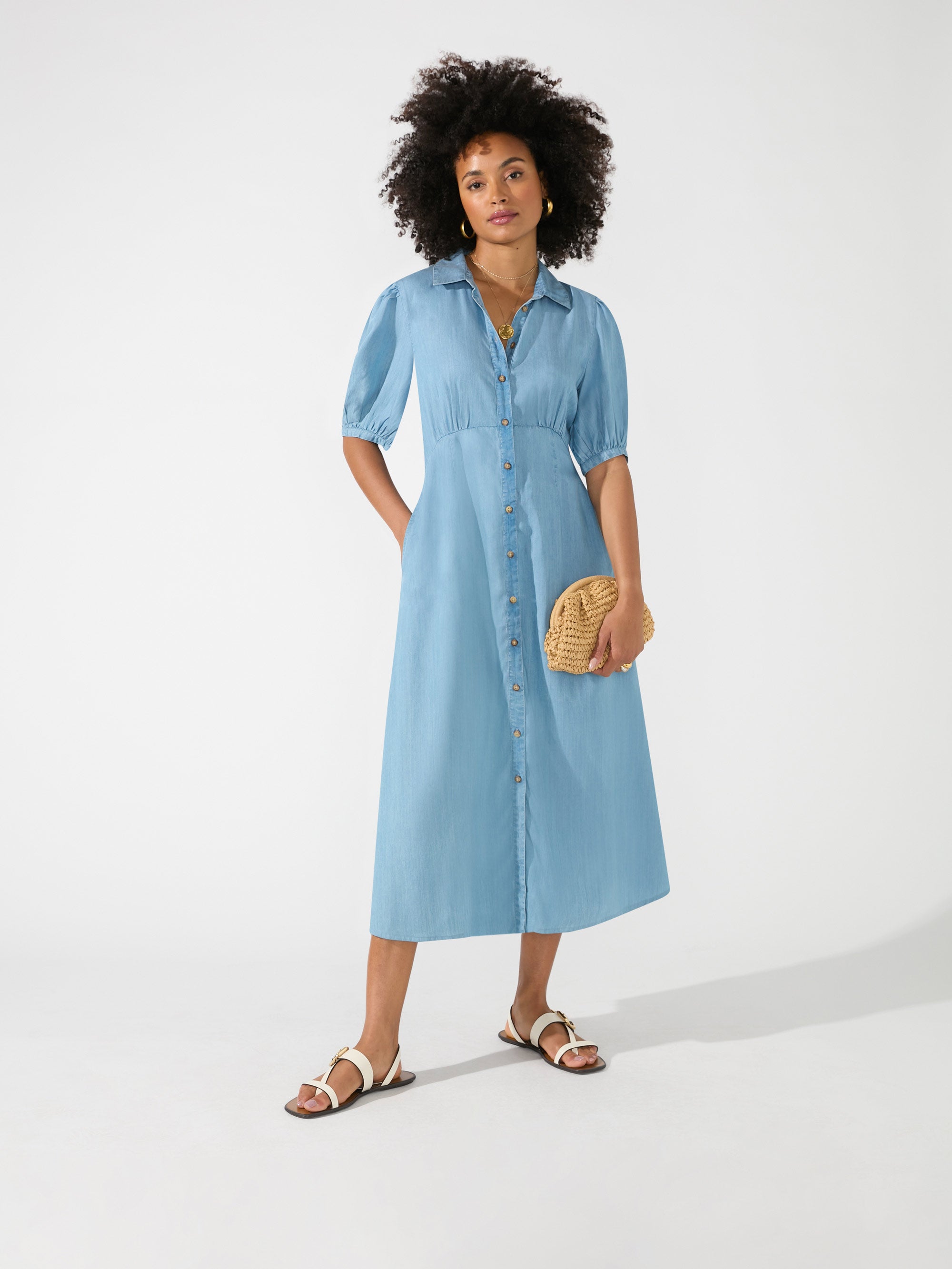 Blue Tencel Midi Dress Ro Zo