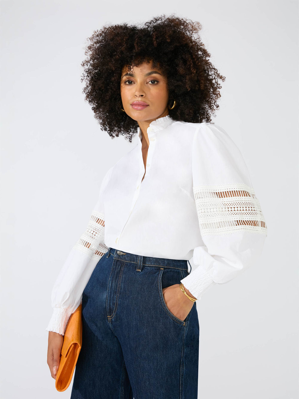 White Cotton Sleeve Trim Shirt