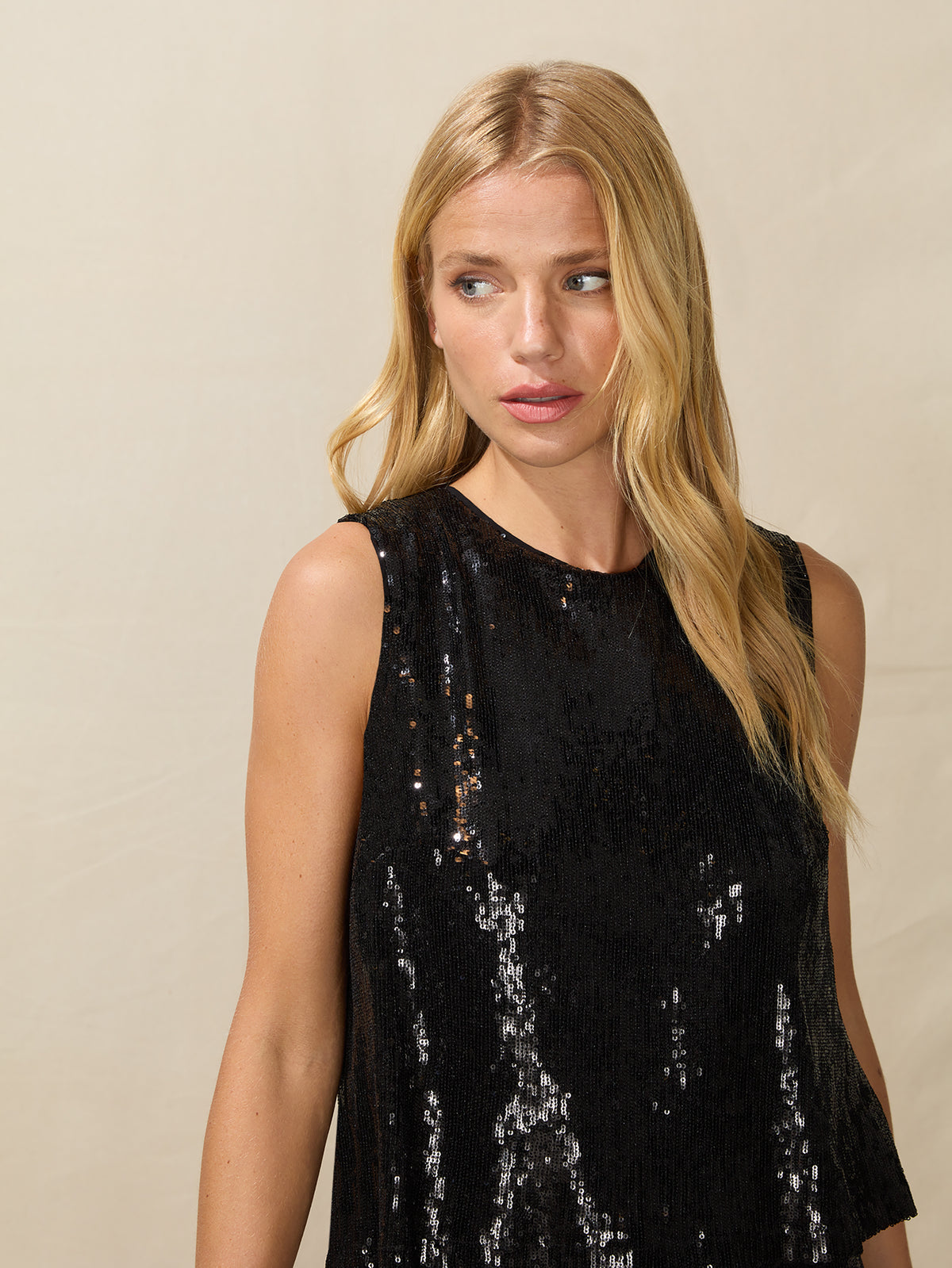 Black Sequin Shell Top