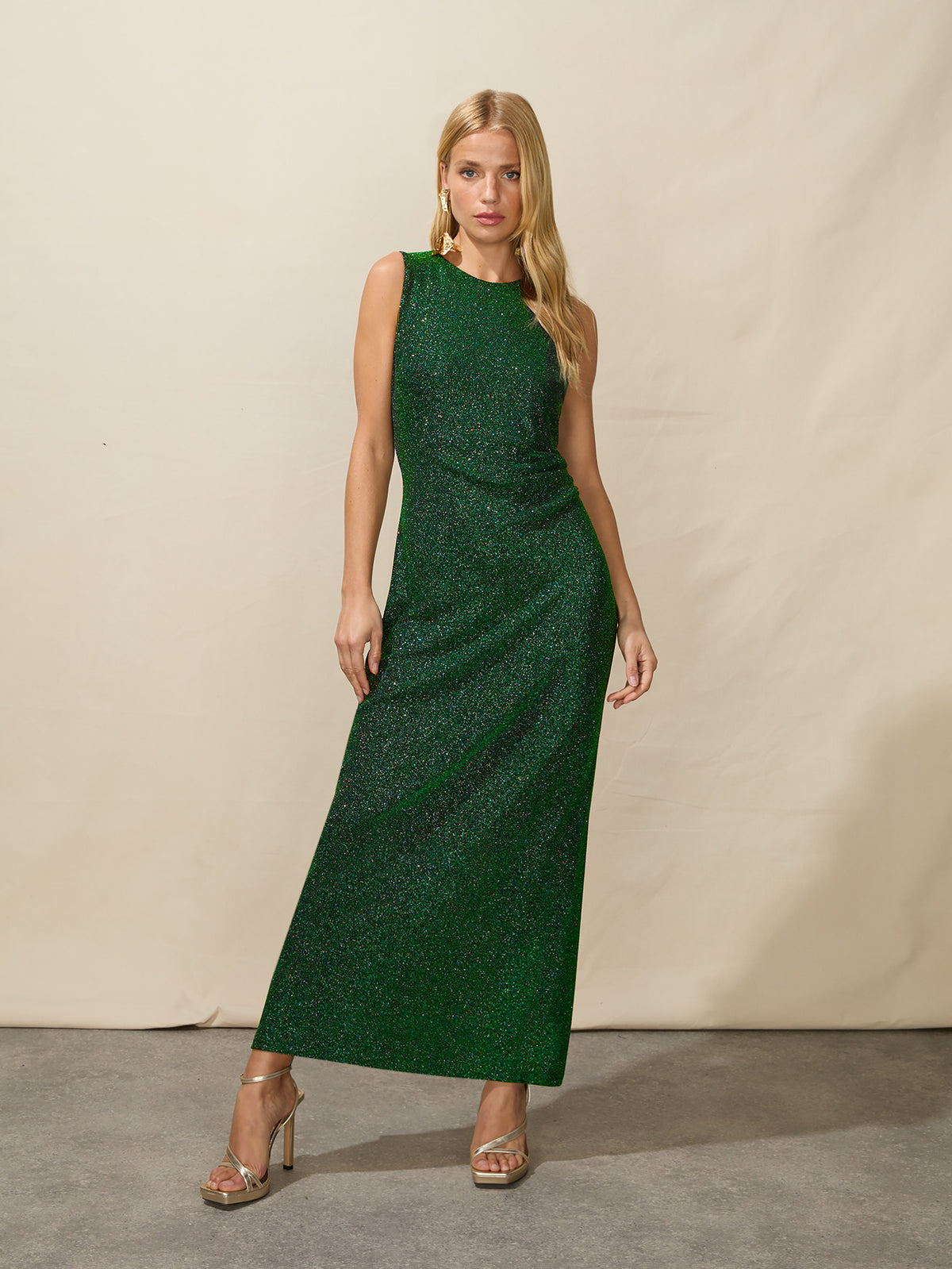 Green Sparkle Column Midi Dress