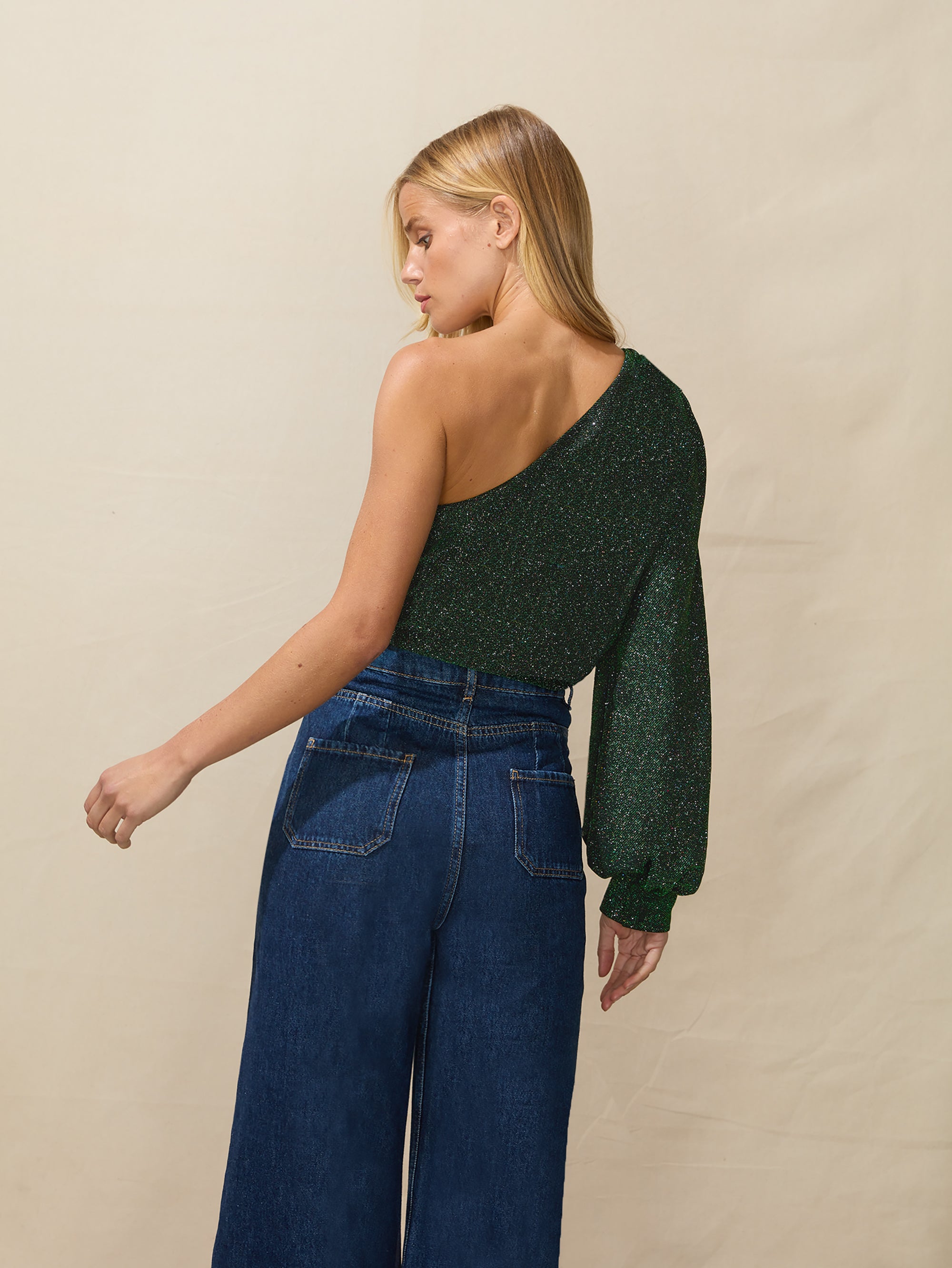 Green Sparkle One Shoulder Top – Ro&Zo