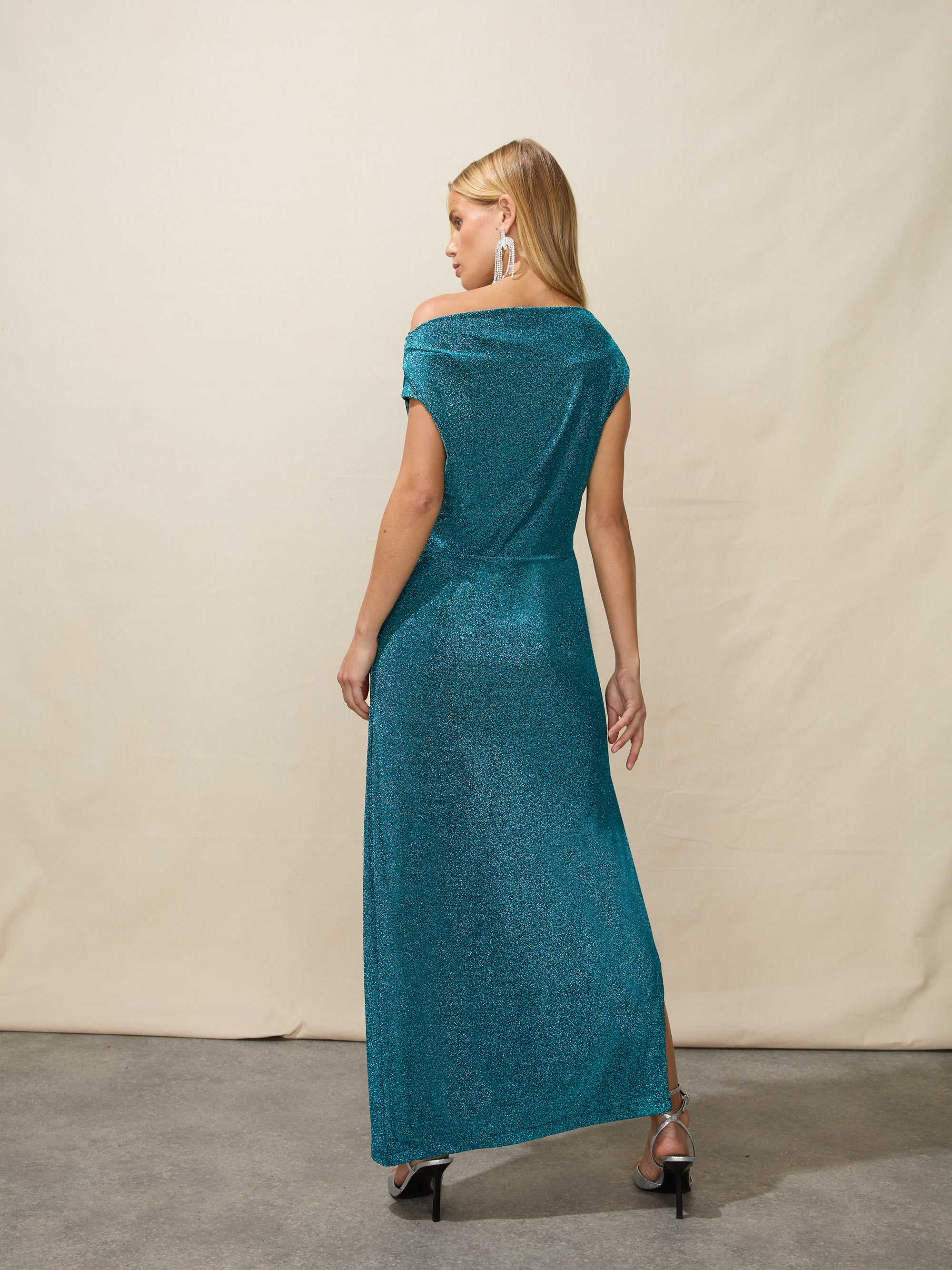 Teal Sparkle Jersey One Shoulder Midi Dress – Ro&Zo