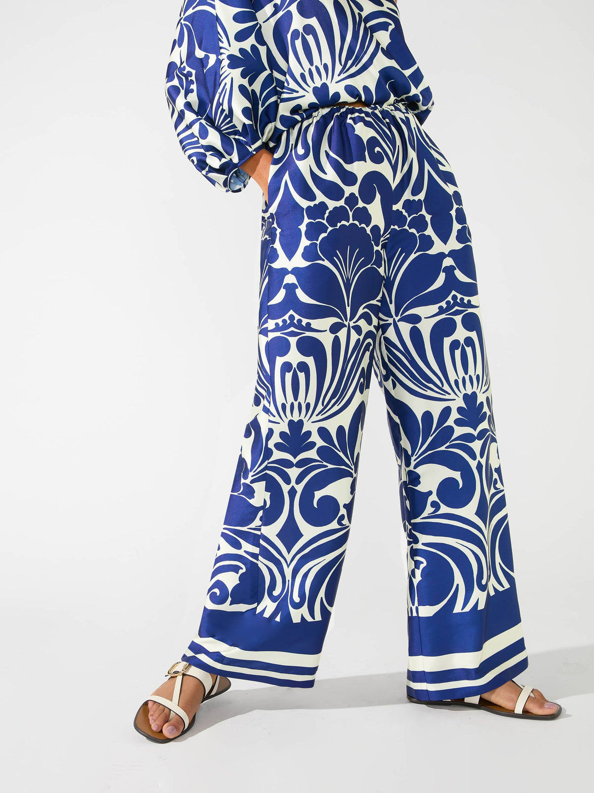 Navy Paisley Print Trousers