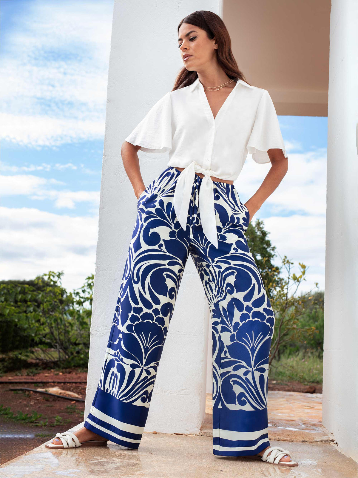 Navy Paisley Print Trousers