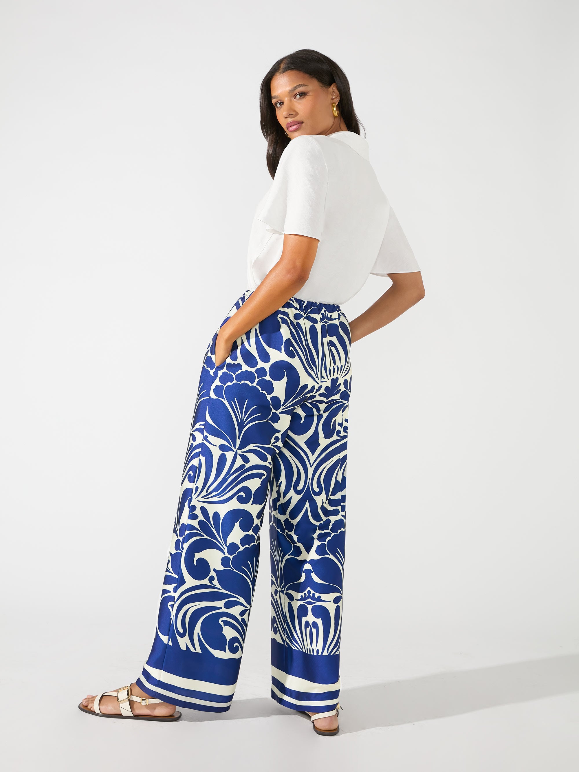 Geometric Print Shirt  Wide Leg Pants Coord Set