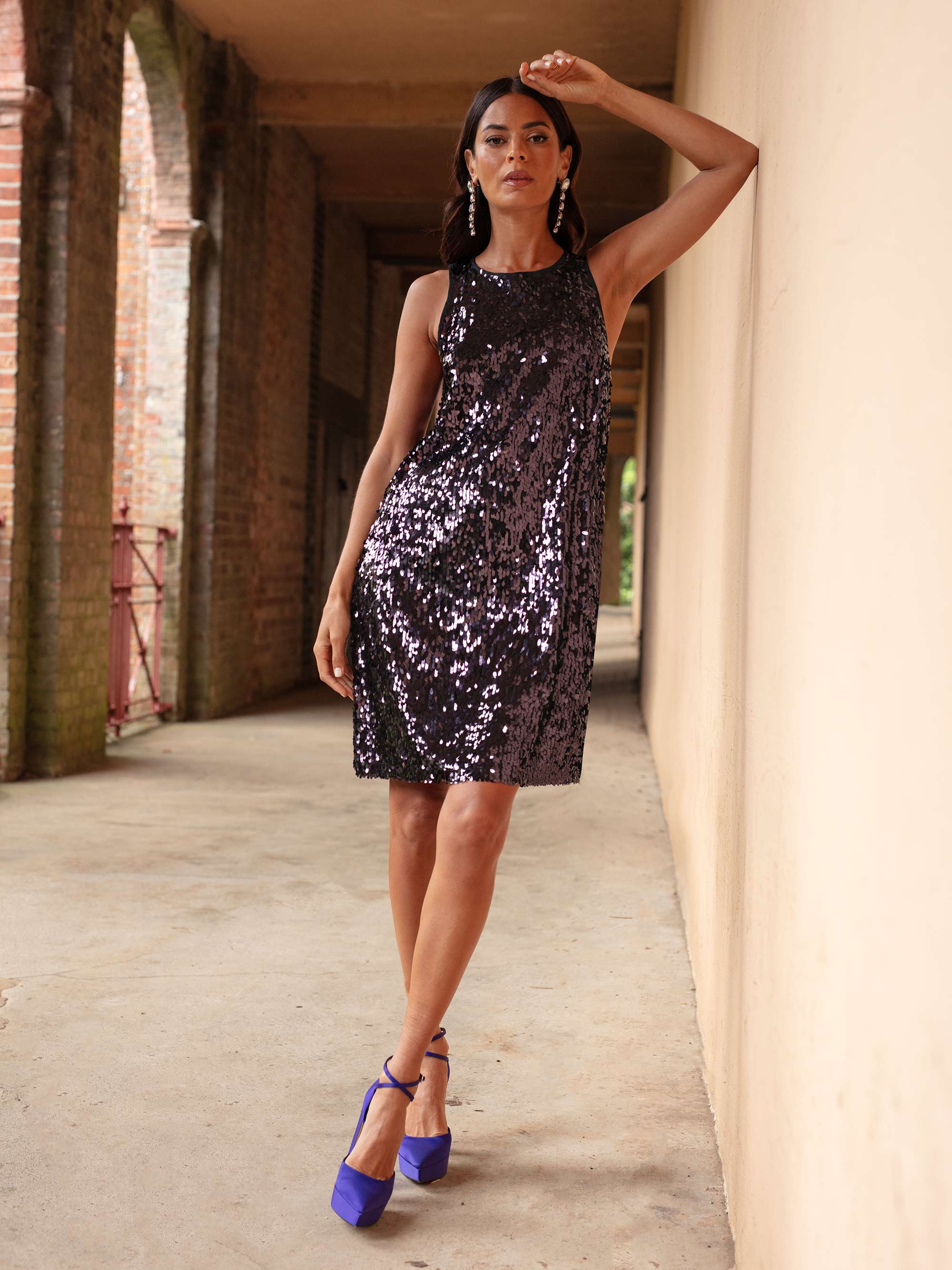 Purple and black sequin on sale dress