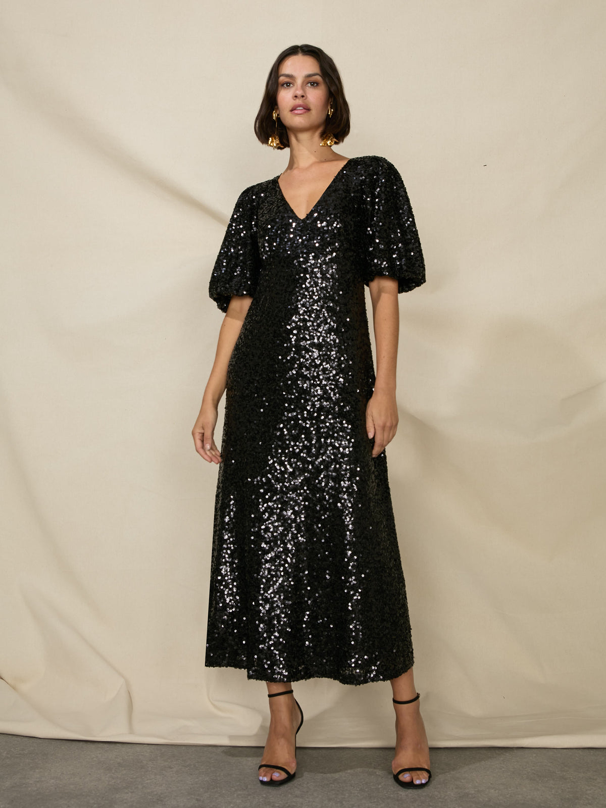 Petite Evora Black Sequin Midi Dress