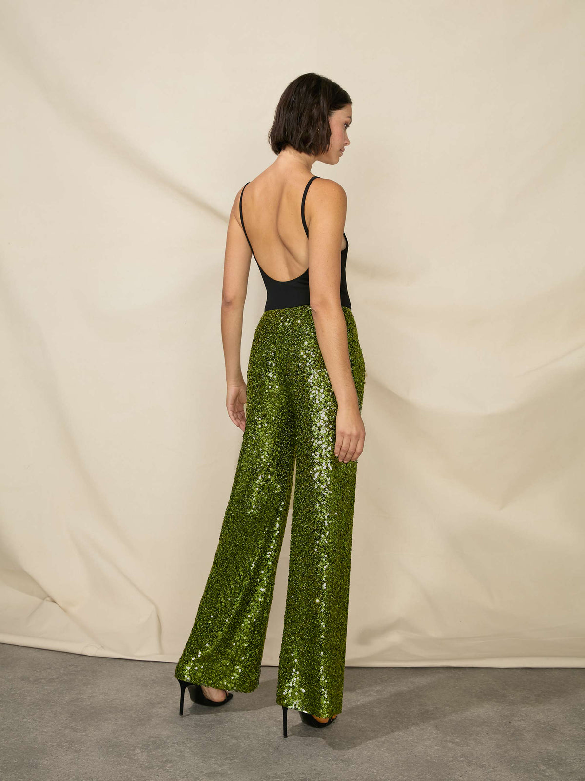 Petite Olive Cluster Sequin Trousers