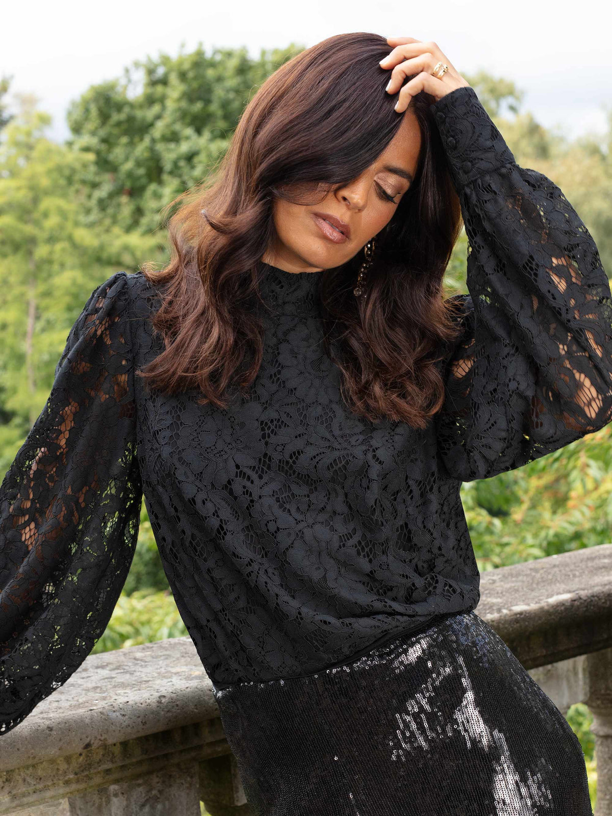 Black Lace High Neck Top