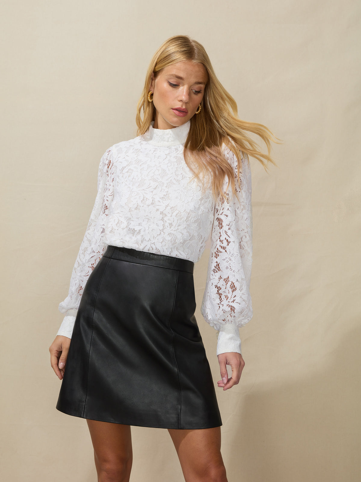 White Lace High Neck Top