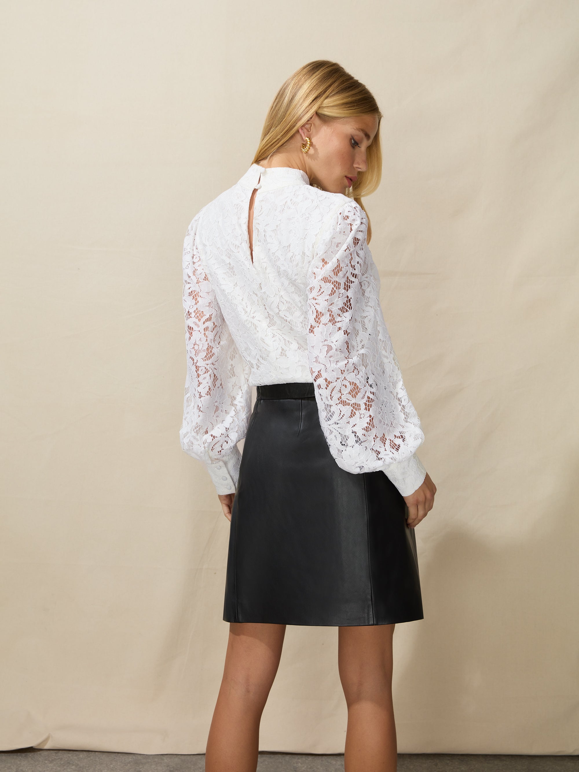 White lace high deals neck blouse