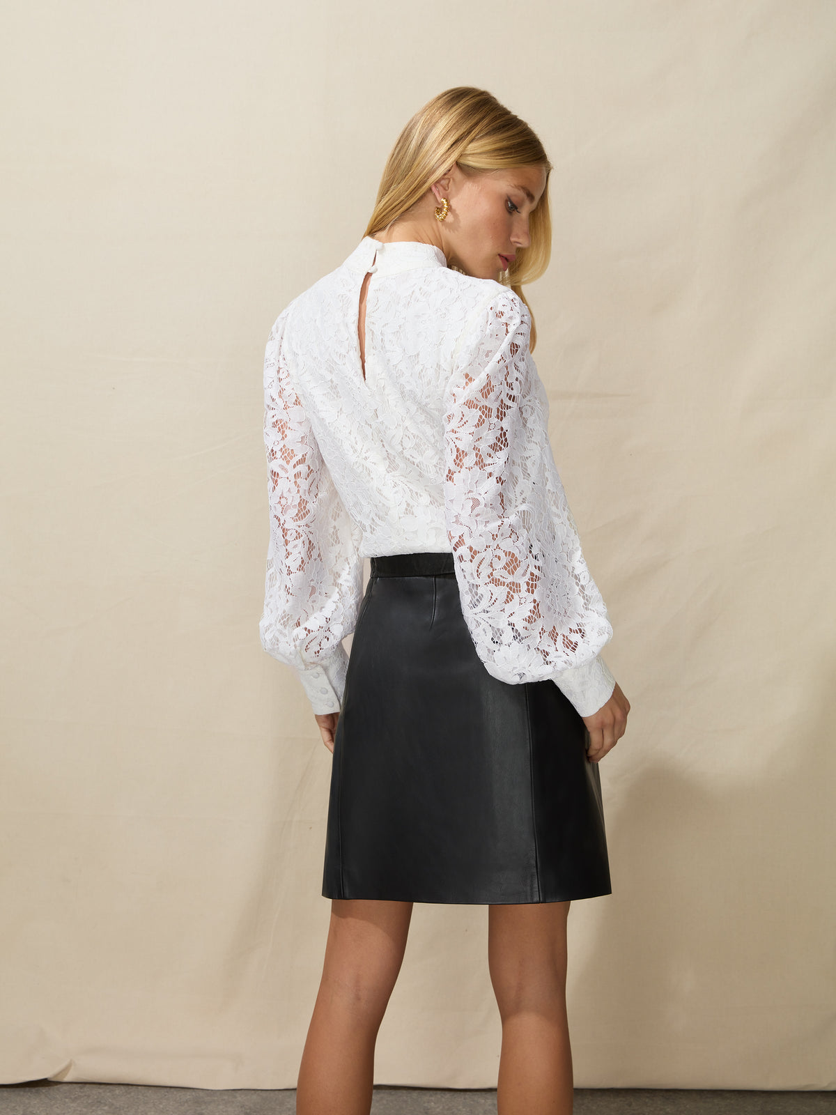 White Lace High Neck Top
