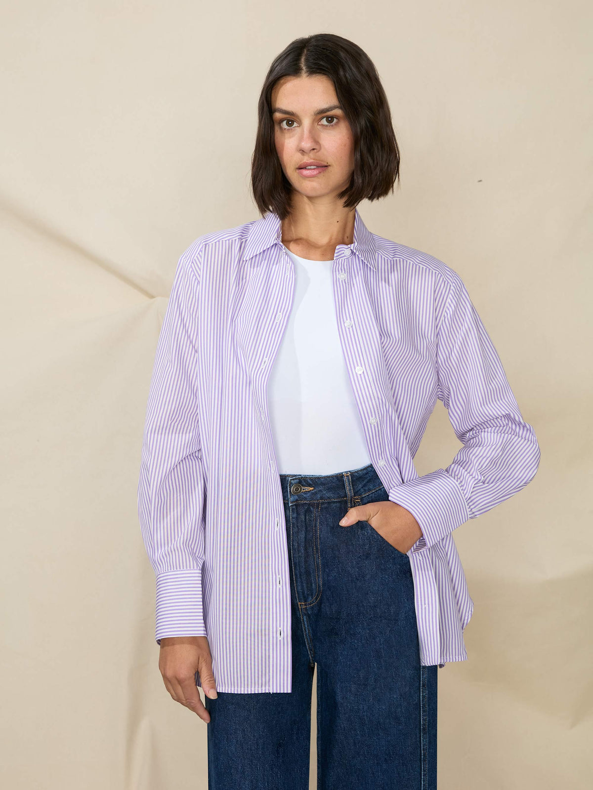 Lilac Oversized Pinstripe Cotton Shirt