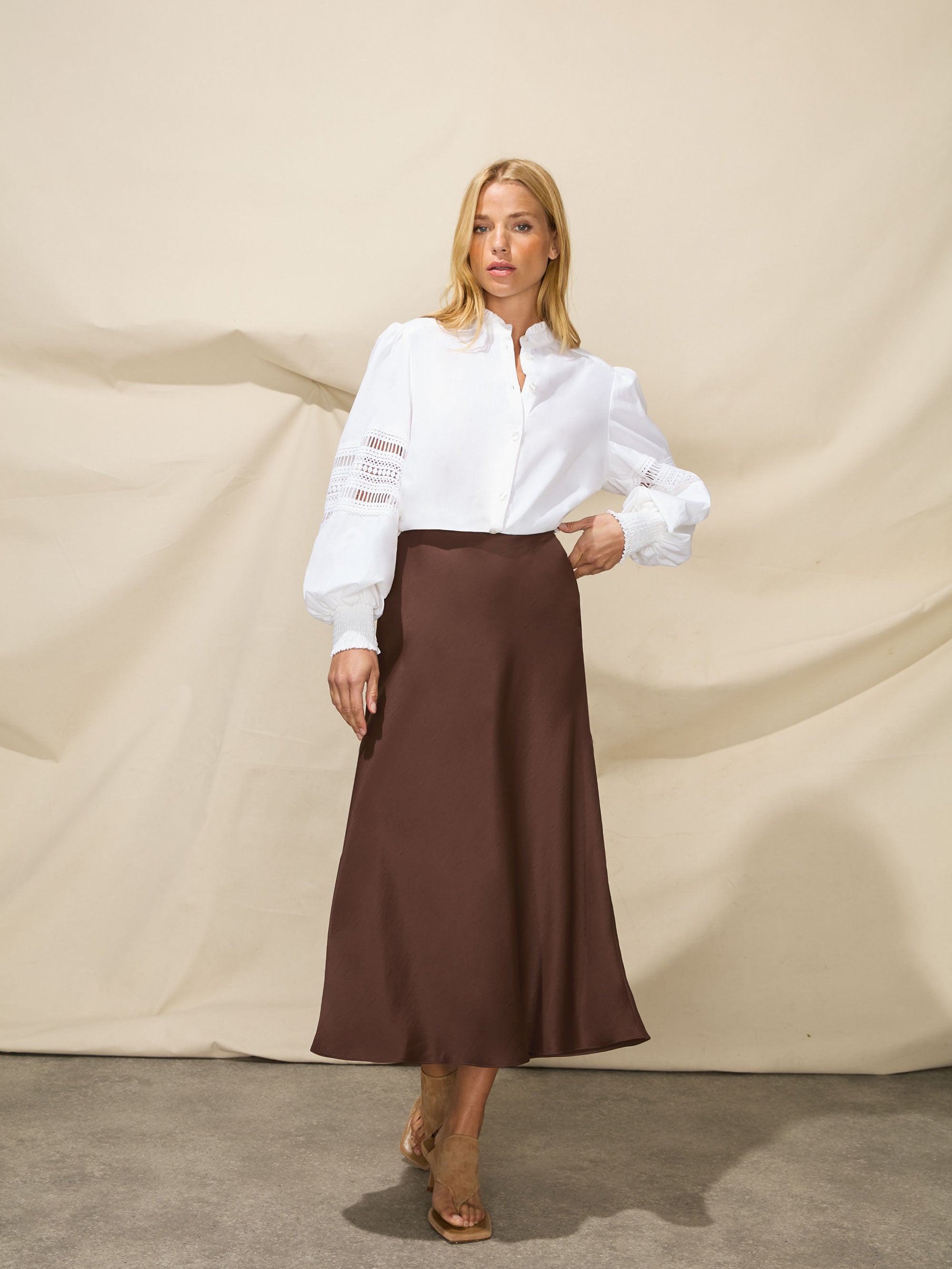 Brown satin outlet skirt