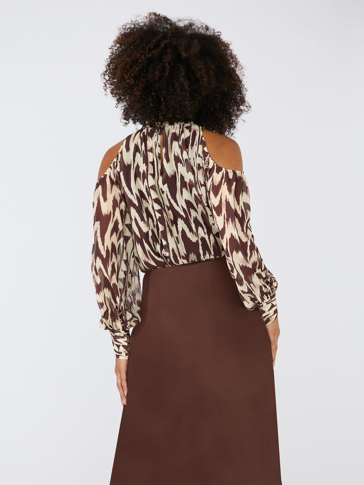 Brown Abstract Animal Cold Shoulder Top