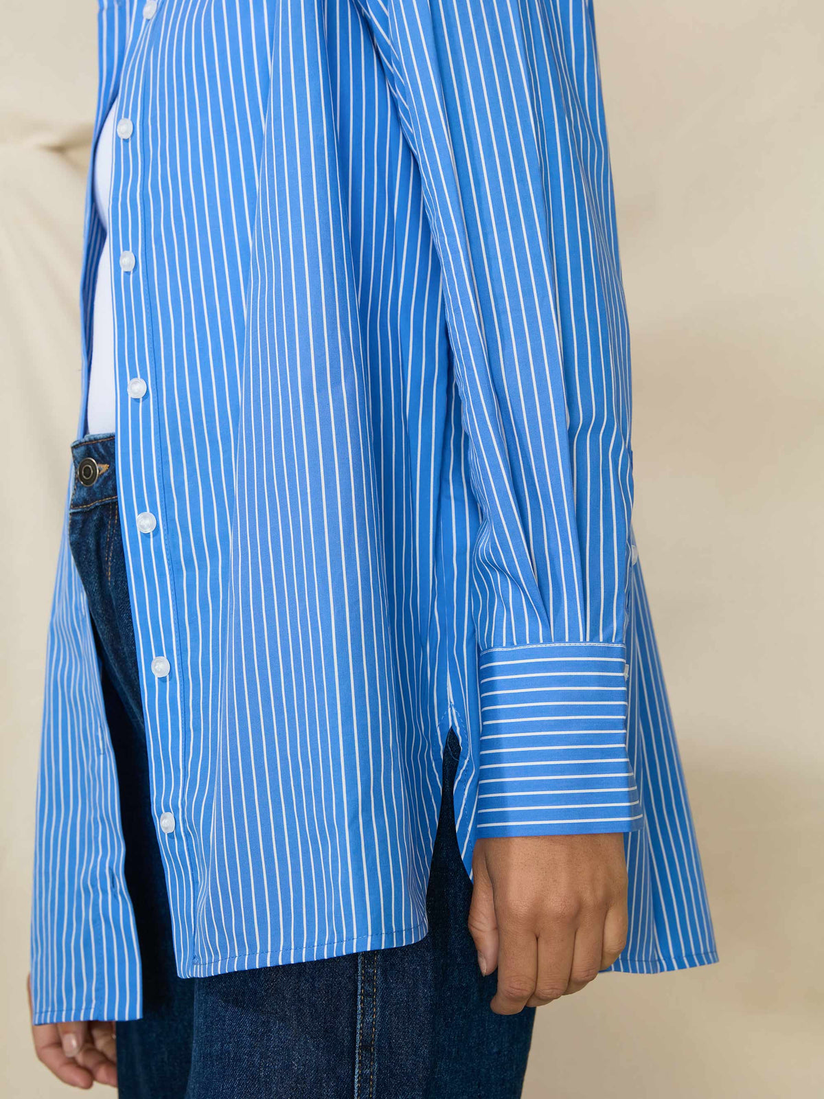 Blue Oversized Pinstripe Cotton Shirt