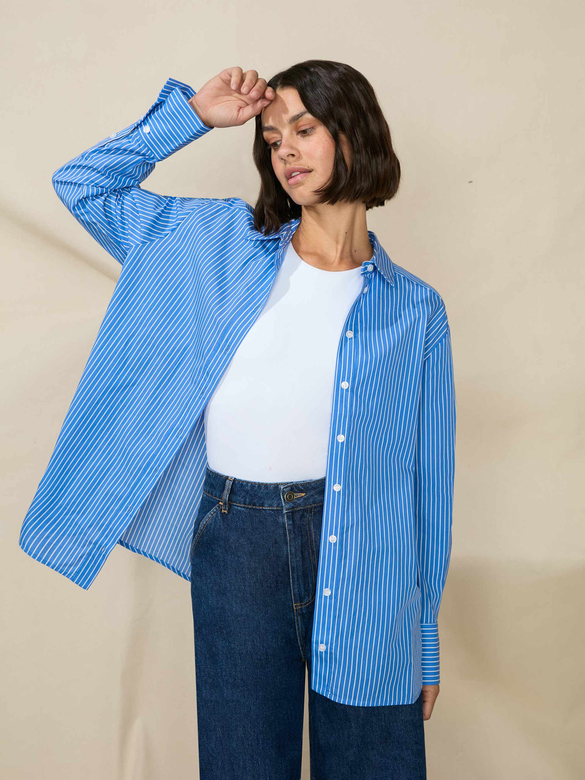 Blue Oversized Pinstripe Cotton Shirt