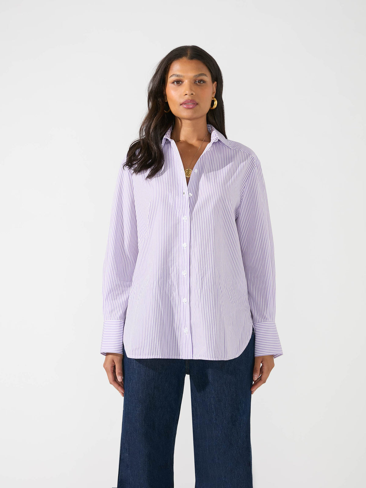Petite Lilac Oversized Pinstripe Cotton Shirt