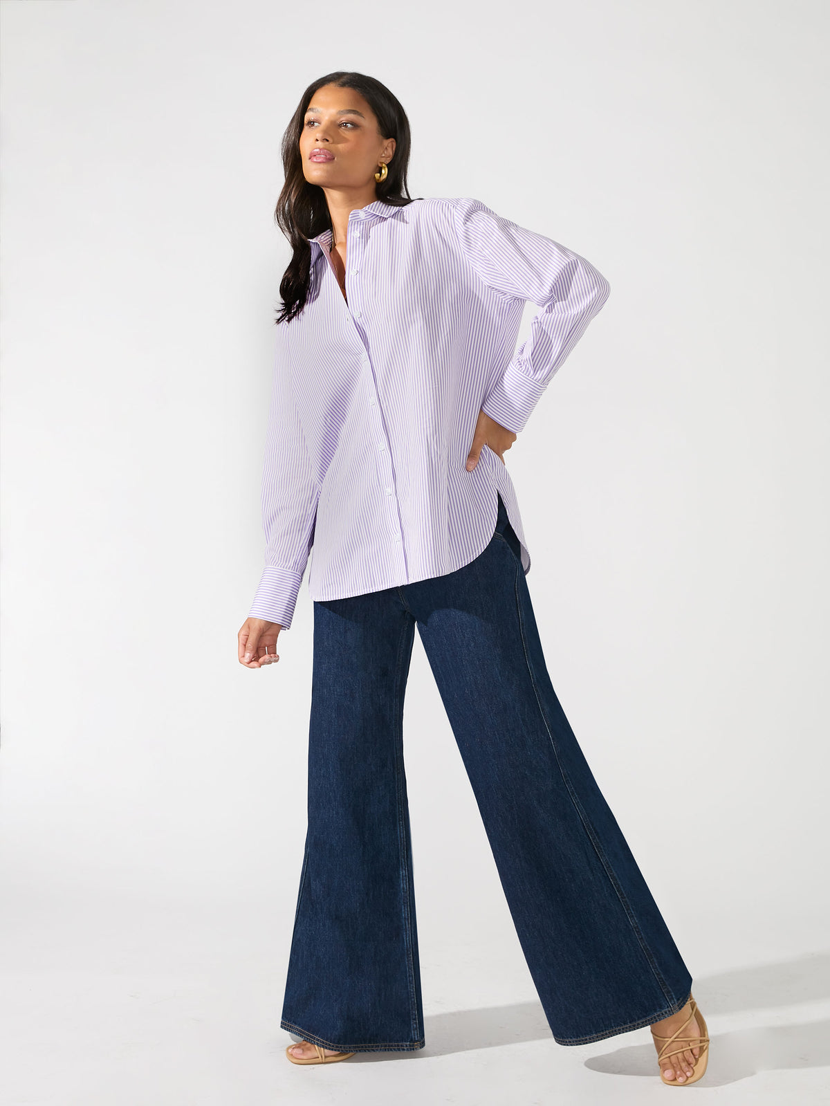 Petite Lilac Oversized Pinstripe Cotton Shirt
