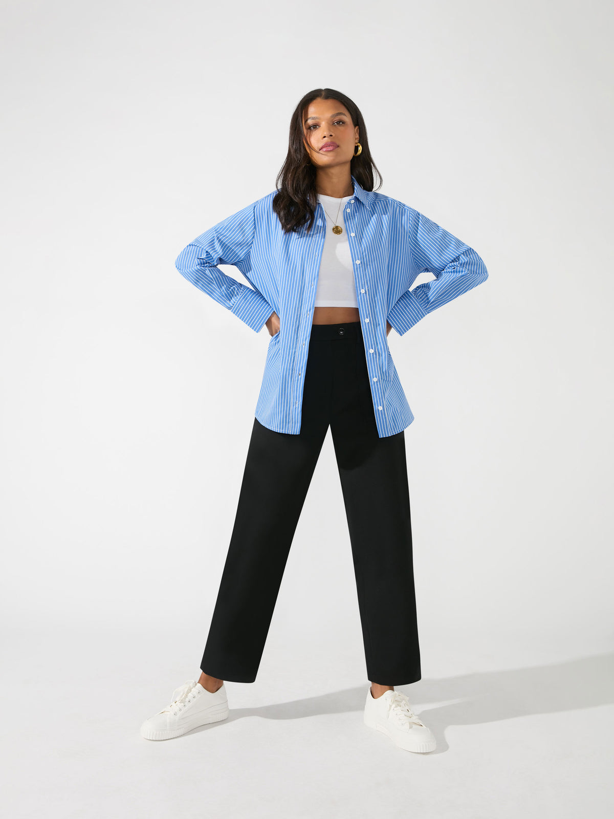 Petite Blue Oversized Pinstripe Cotton Shirt