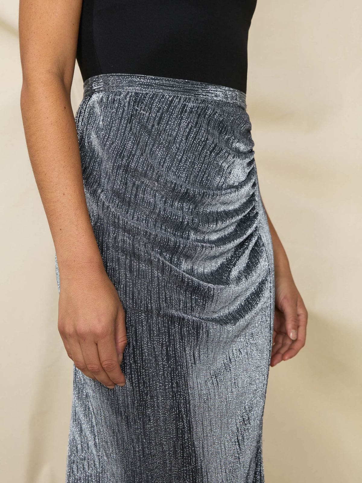 Petite Silver Sparkle Jersey Ruched Side Skirt