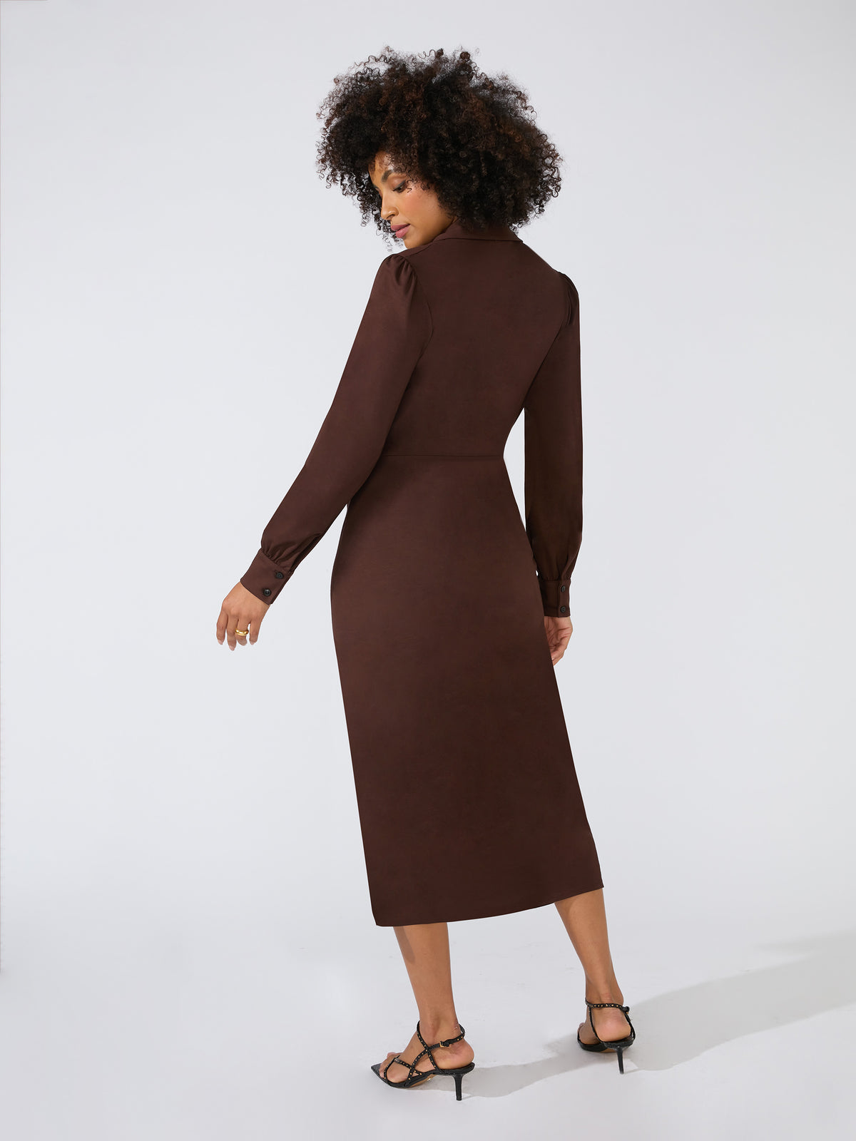 Brown Jersey Ruched Front Dress