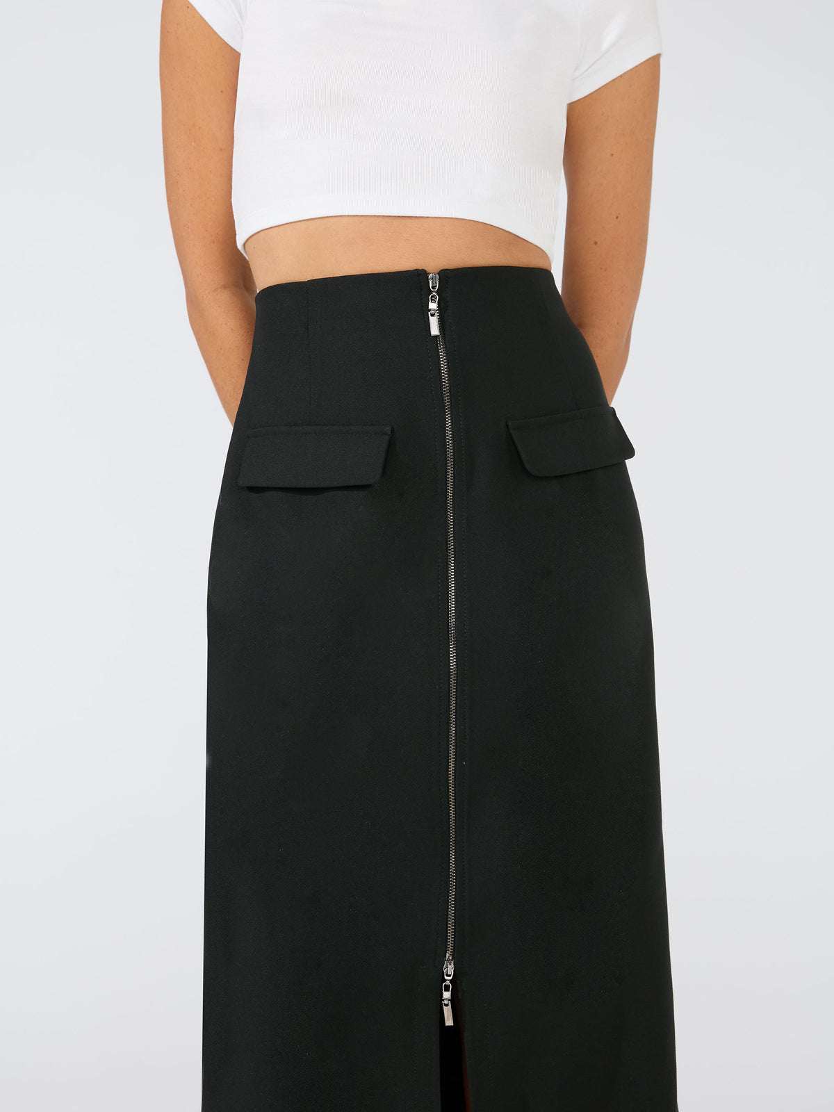 Petite Black Zip Detail Utility Skirt